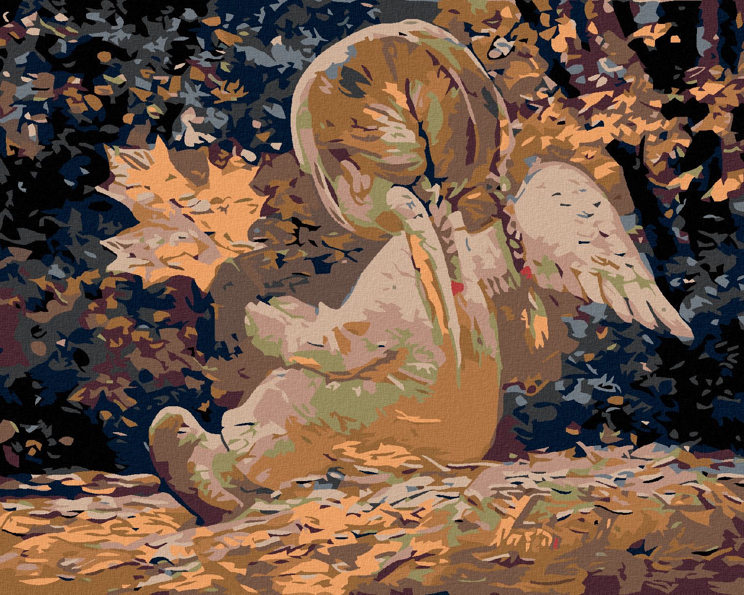 zuty Malování podle čísel - ANDÍLEK S CULÍKY A JAVOROVÝM LÍSTKEM - Rozměr: 40x50 cm, Rámování: Varianta: vypnuté plátno na rám - obrázek 1
