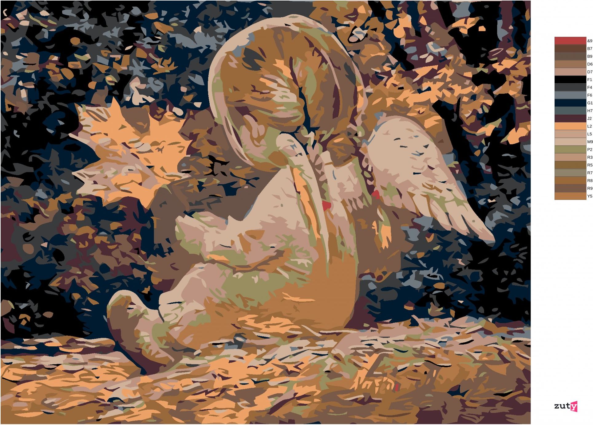 zuty Malování podle čísel - ANDÍLEK S CULÍKY A JAVOROVÝM LÍSTKEM - Rozměr: 40x50 cm, Rámování: Varianta: vypnuté plátno na rám - obrázek 6