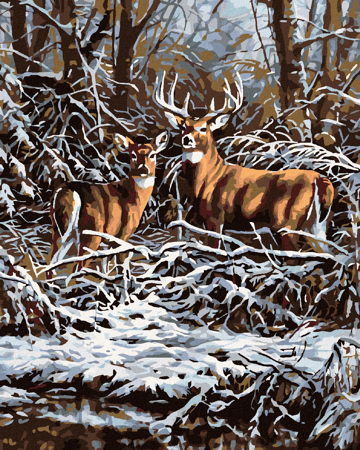 zuty Malování podle čísel - JELEN S LANÍ V ROŠTÍ - Rozměr: 40x50 cm, Rámování: Varianta: bez rámu a bez vypnutí plátna - obrázek 1