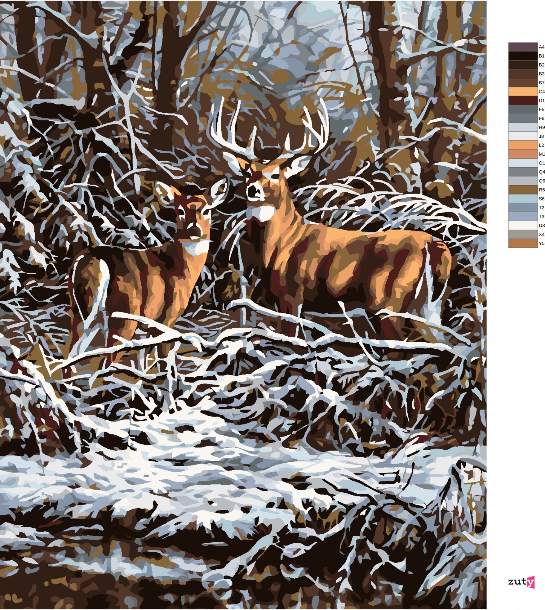 zuty Malování podle čísel - JELEN S LANÍ V ROŠTÍ - Rozměr: 40x50 cm, Rámování: Varianta: bez rámu a bez vypnutí plátna - obrázek 9