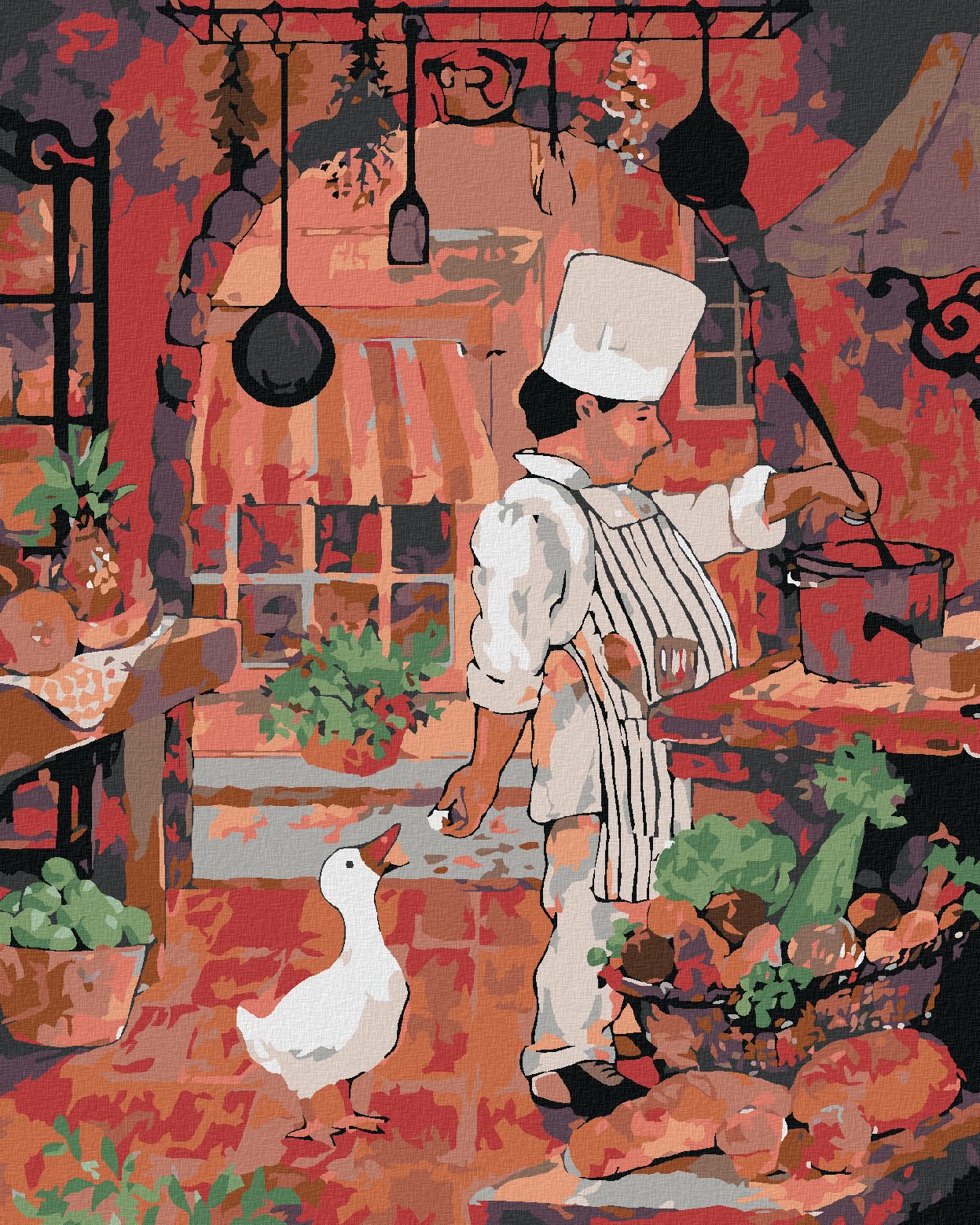 zuty Malování podle čísel - KUCHAŘ KRMÍCÍ HUSU - Rozměr: 40x50 cm, Rámování: Varianta: vypnuté plátno na rám - obrázek 1