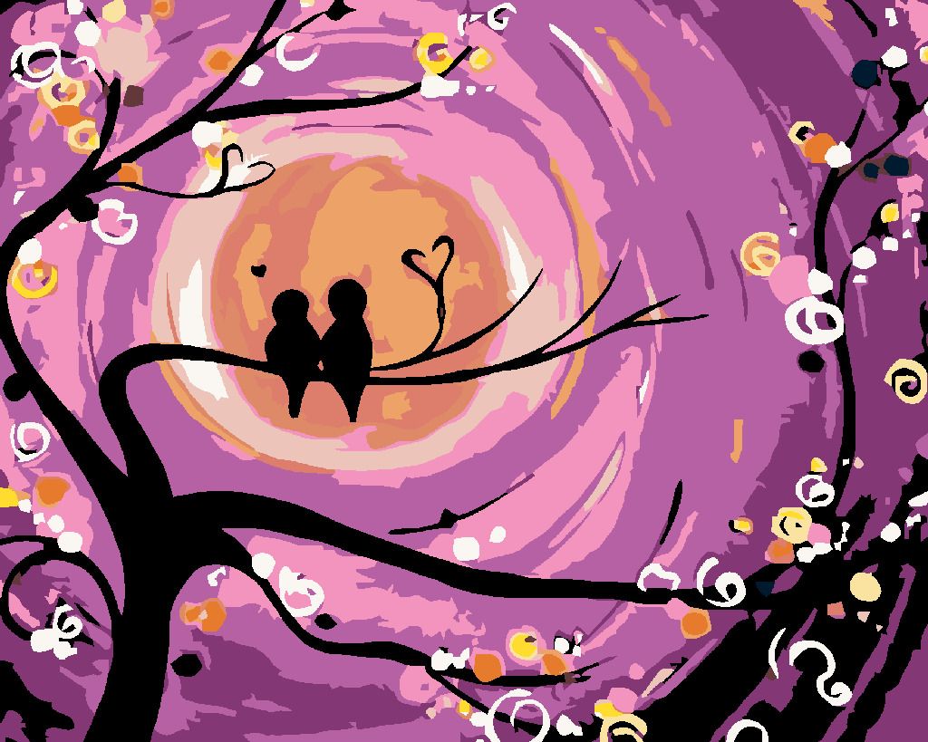 zuty Malování podle čísel - PTAČÍ ROMANCE - Rozměr: 40x50 cm, Rámování: Varianta: bez rámu a bez vypnutí plátna - obrázek 2