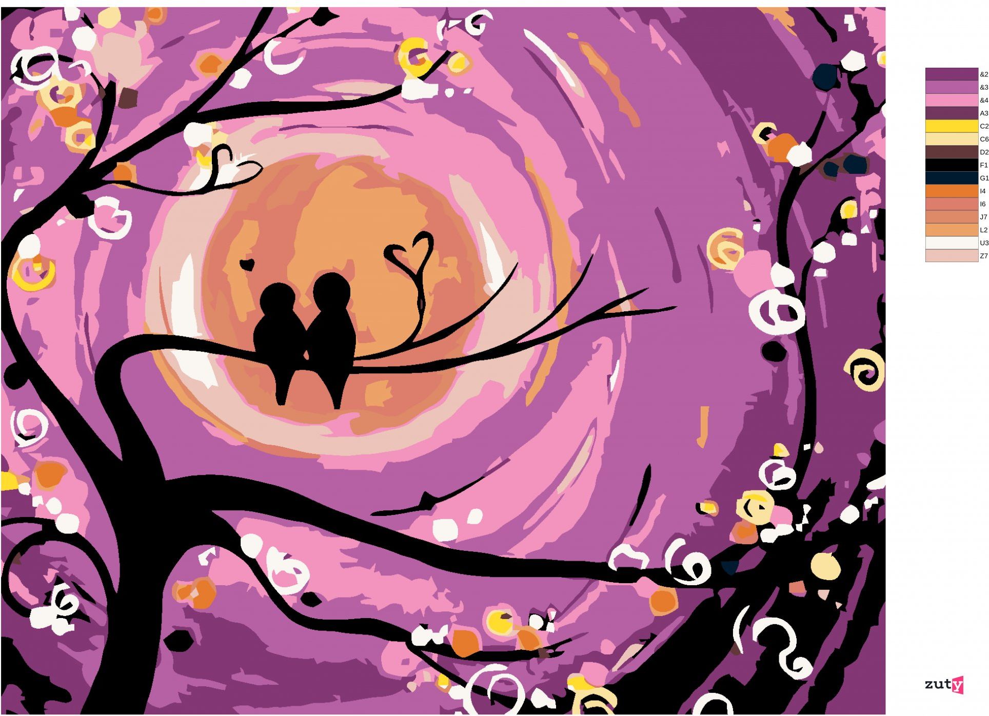 zuty Malování podle čísel - PTAČÍ ROMANCE - Rozměr: 40x50 cm, Rámování: Varianta: bez rámu a bez vypnutí plátna - obrázek 4