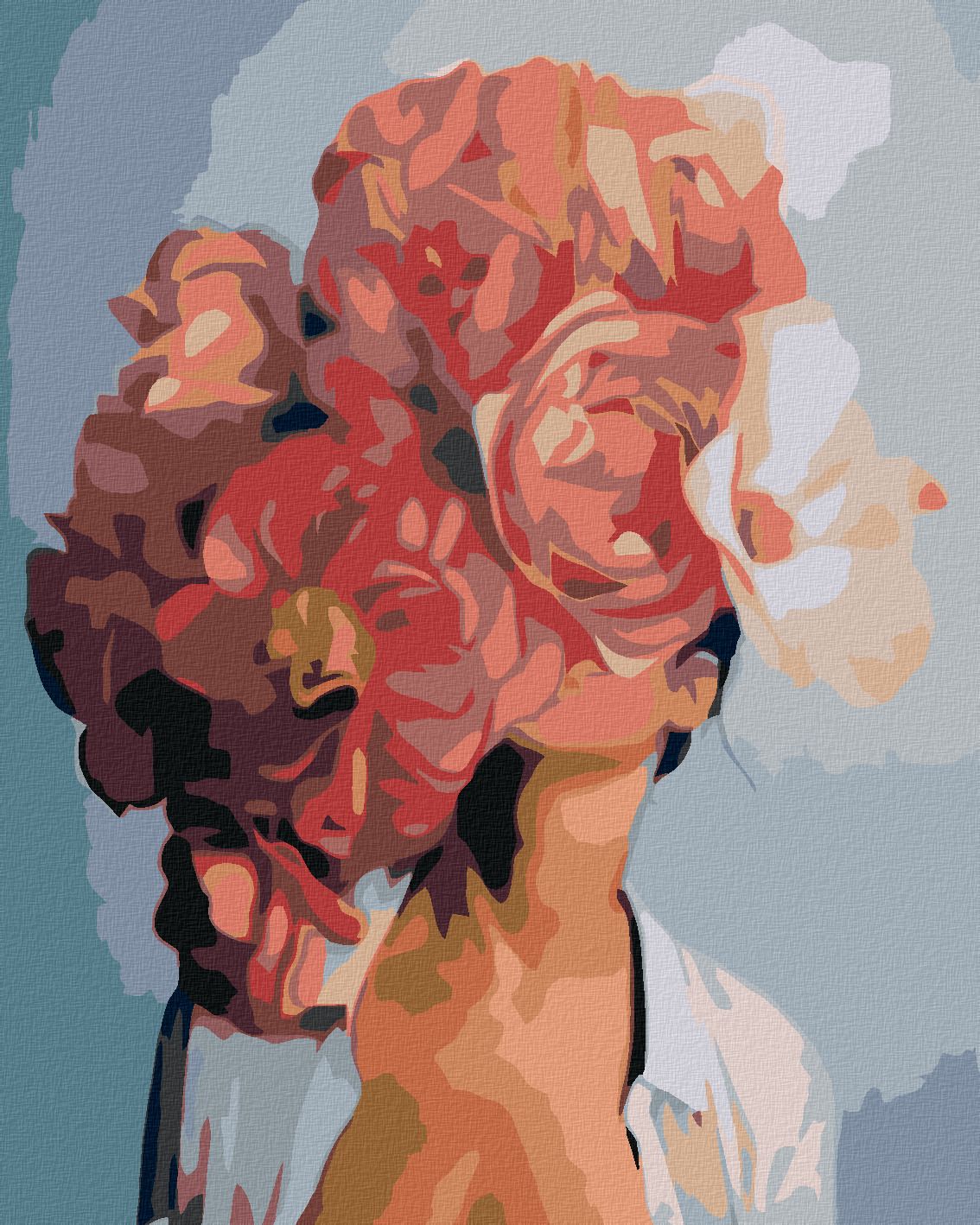 zuty Malování podle čísel - ŽENA S ČERVENOU KVĚTINOU - Rozměr: 40x50 cm, Rámování: Varianta: vypnuté plátno na rám - obrázek 1