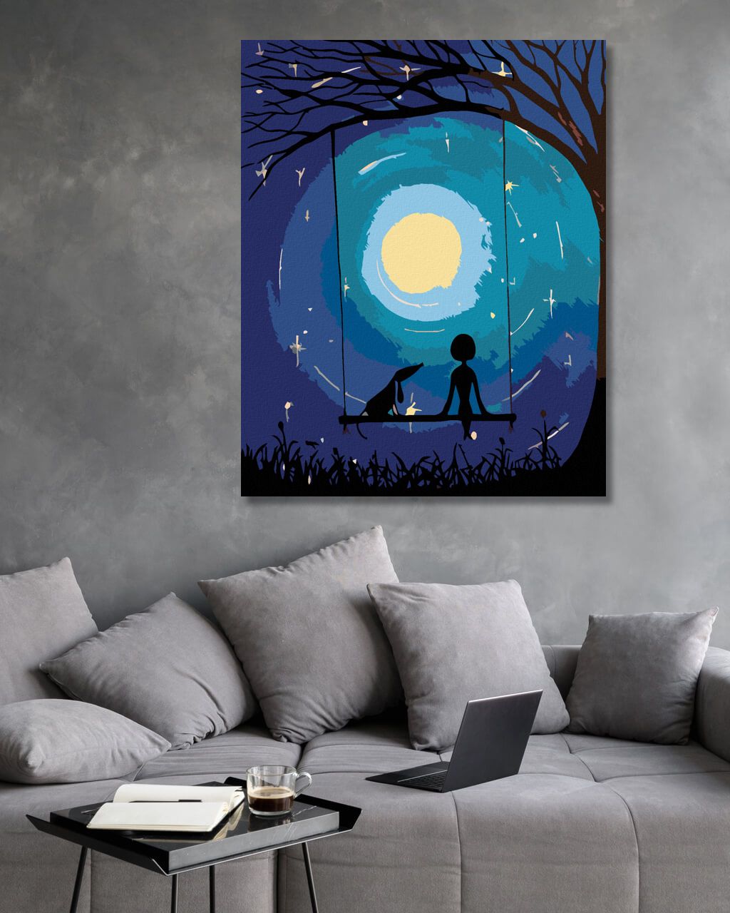 zuty Malování podle čísel - NA HOUPAČCE POD MĚSÍCEM - Rozměr: 40x50 cm, Rámování: Varianta: vypnuté plátno na rám - obrázek 8