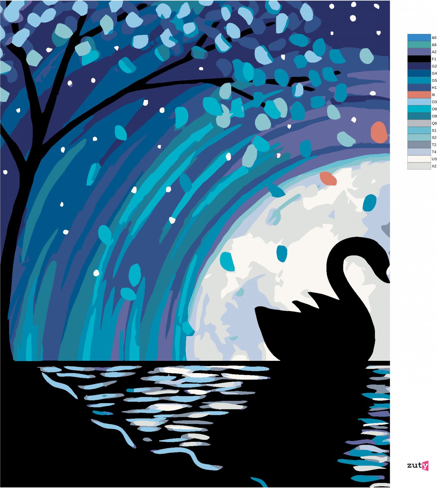 zuty Malování podle čísel - LABUŤ PŘI ÚPLŇKU II - Rozměr: 40x50 cm, Rámování: Varianta: bez rámu a bez vypnutí plátna - obrázek 2