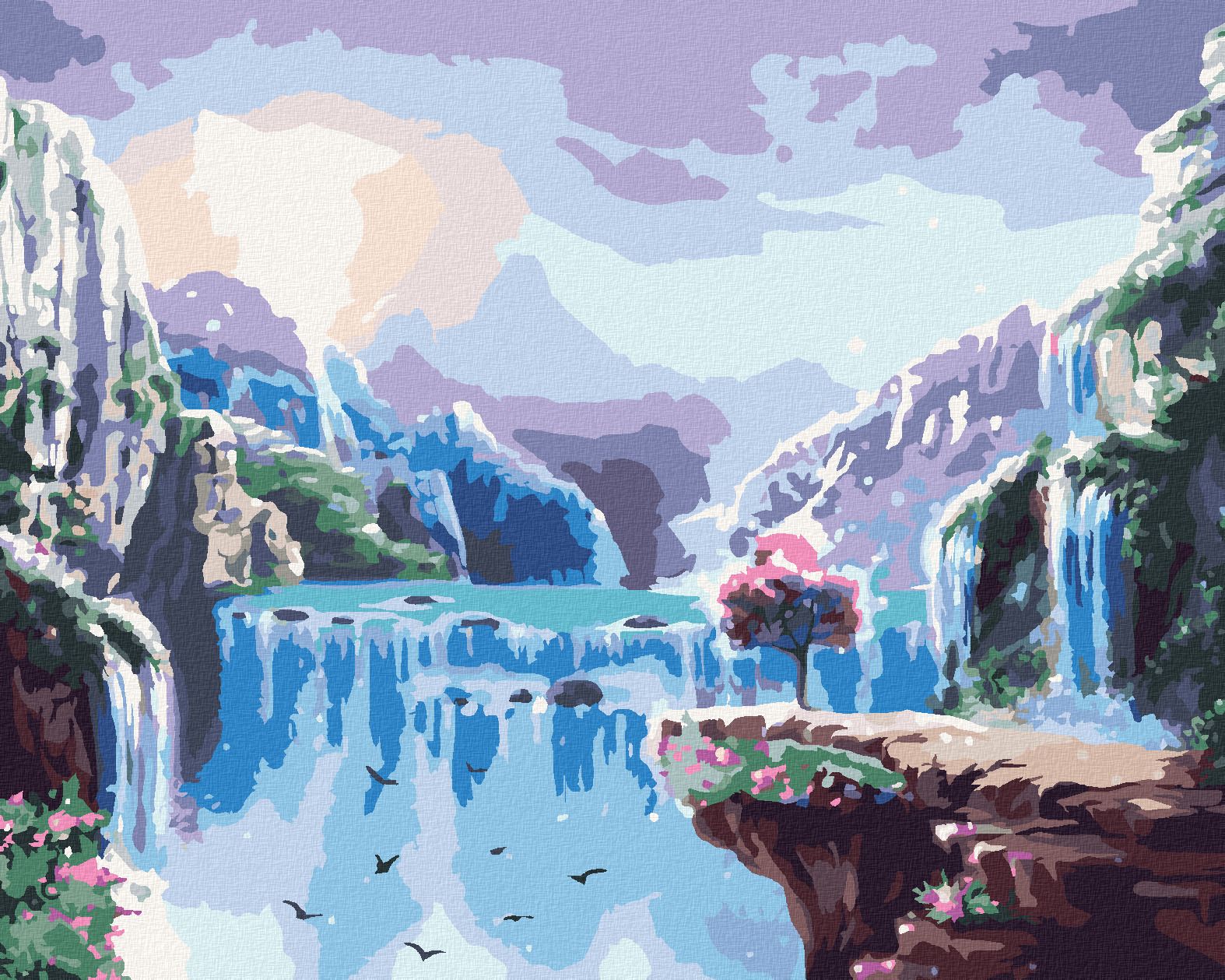 zuty Malování podle čísel - POHÁDKOVÁ KRAJINA S VODOPÁDY - Rozměr: 40x50 cm, Rámování: Varianta: bez rámu a bez vypnutí plátna - obrázek 1