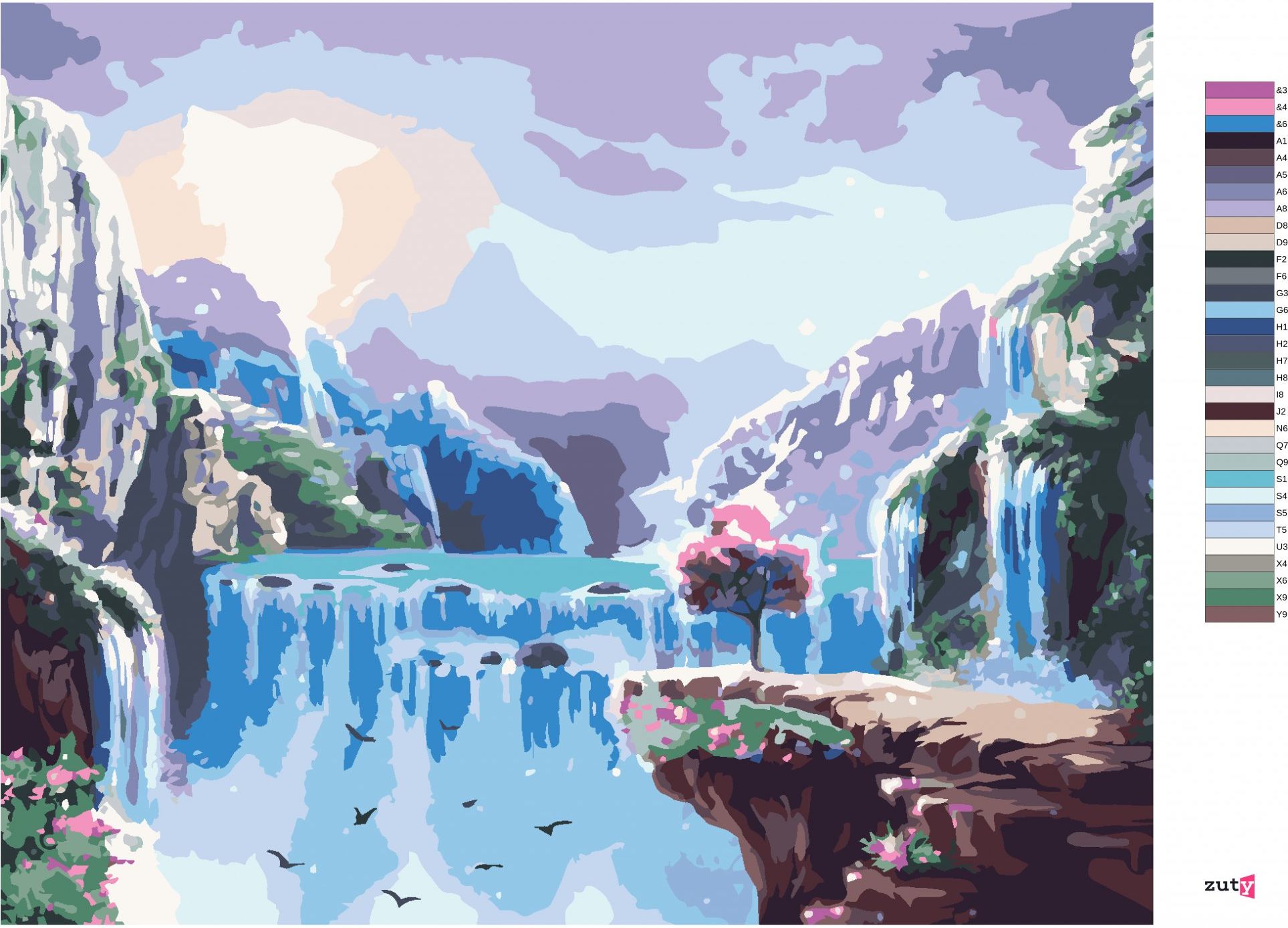 zuty Malování podle čísel - POHÁDKOVÁ KRAJINA S VODOPÁDY - Rozměr: 40x50 cm, Rámování: Varianta: bez rámu a bez vypnutí plátna - obrázek 5