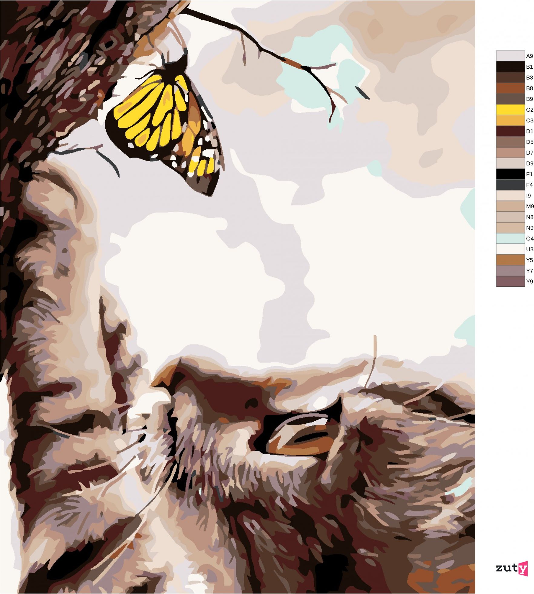 zuty Malování podle čísel - KOČKA A ŽLUTÝ MOTÝL - Rozměr: 40x50 cm, Rámování: Varianta: bez rámu a bez vypnutí plátna - obrázek 6