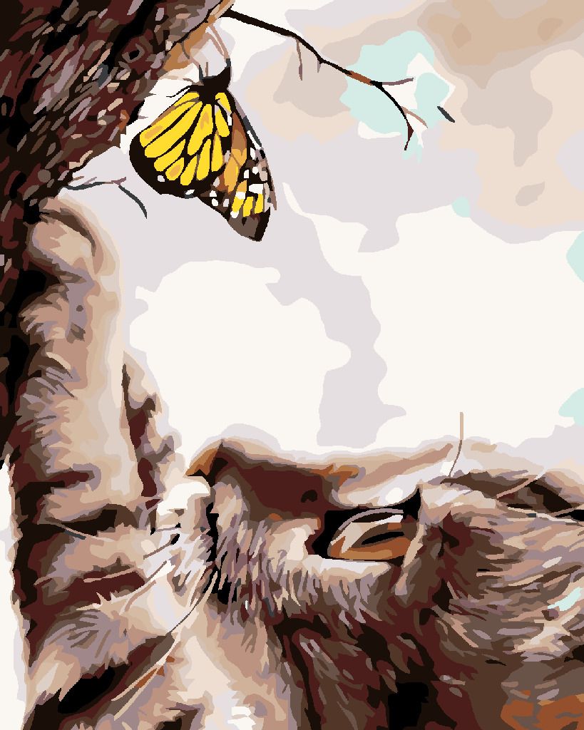 zuty Malování podle čísel - KOČKA A ŽLUTÝ MOTÝL - Rozměr: 40x50 cm, Rámování: Varianta: vypnuté plátno na rám - obrázek 2