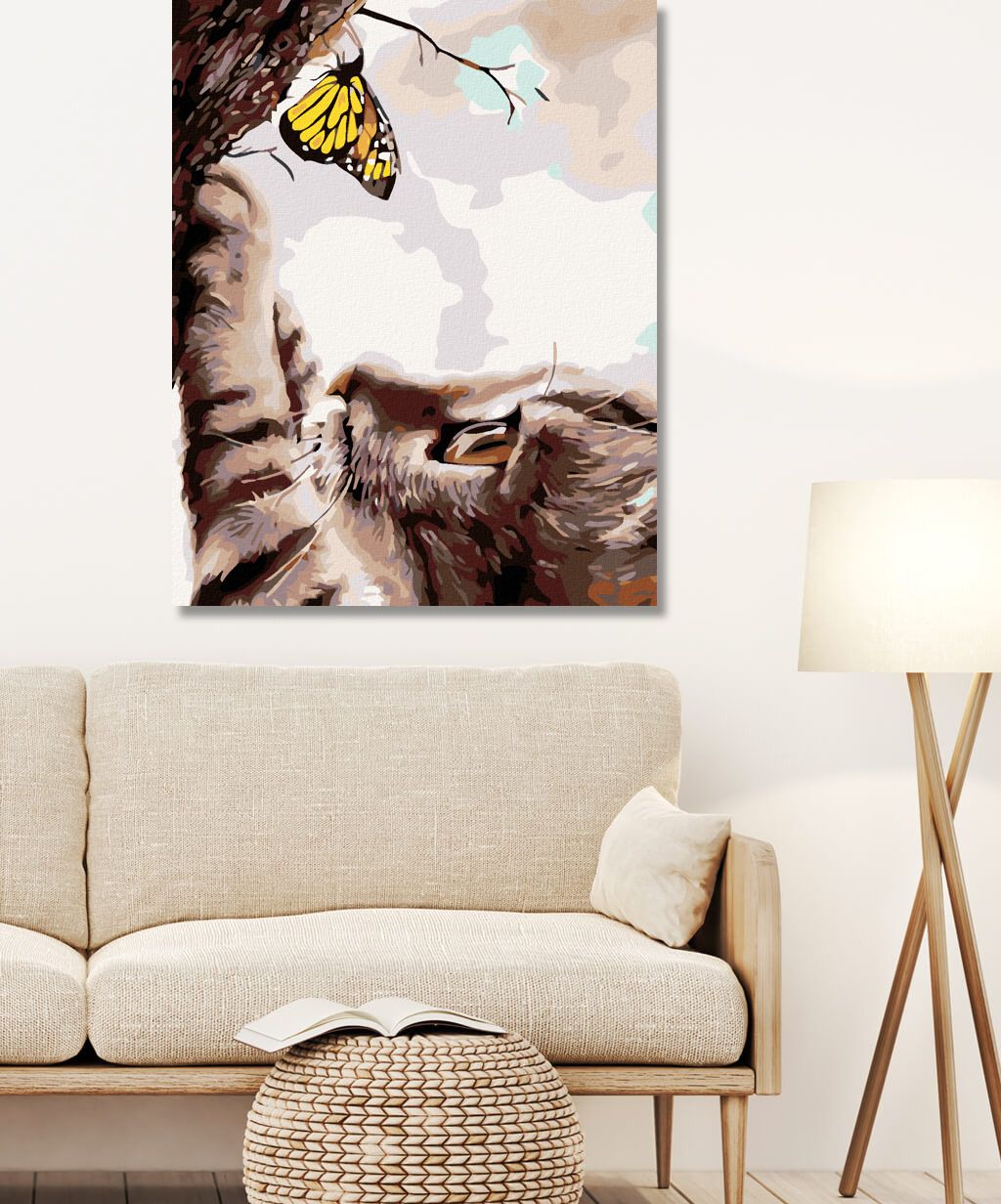 zuty Malování podle čísel - KOČKA A ŽLUTÝ MOTÝL - Rozměr: 40x50 cm, Rámování: Varianta: vypnuté plátno na rám - obrázek 8