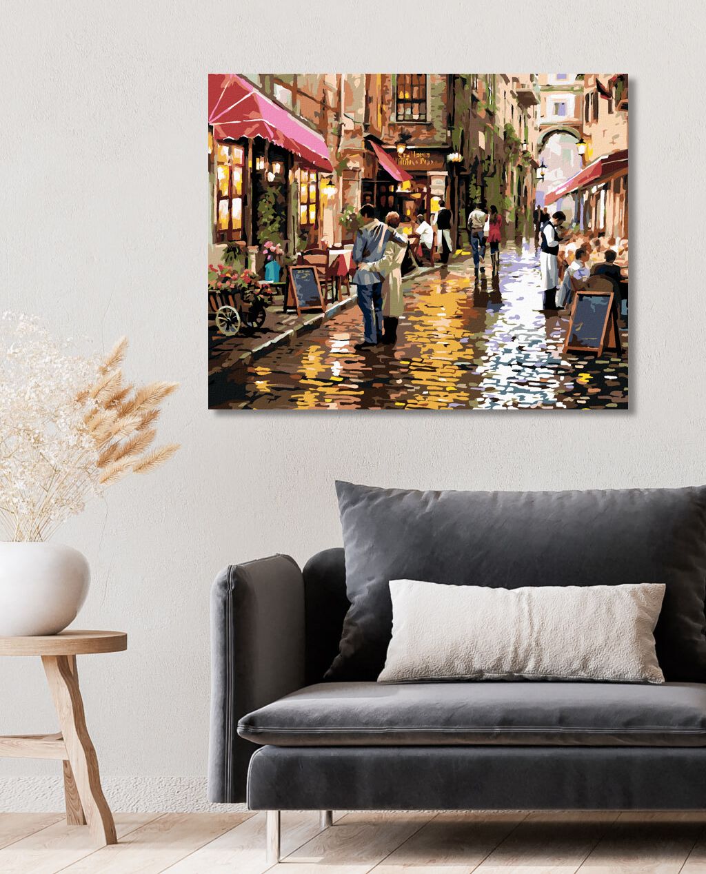 zuty Malování podle čísel - PÁR U KAVÁRNY (RICHARD MACNEIL) - Rozměr: 40x50 cm, Rámování: Varianta: vypnuté plátno na rám - obrázek 3