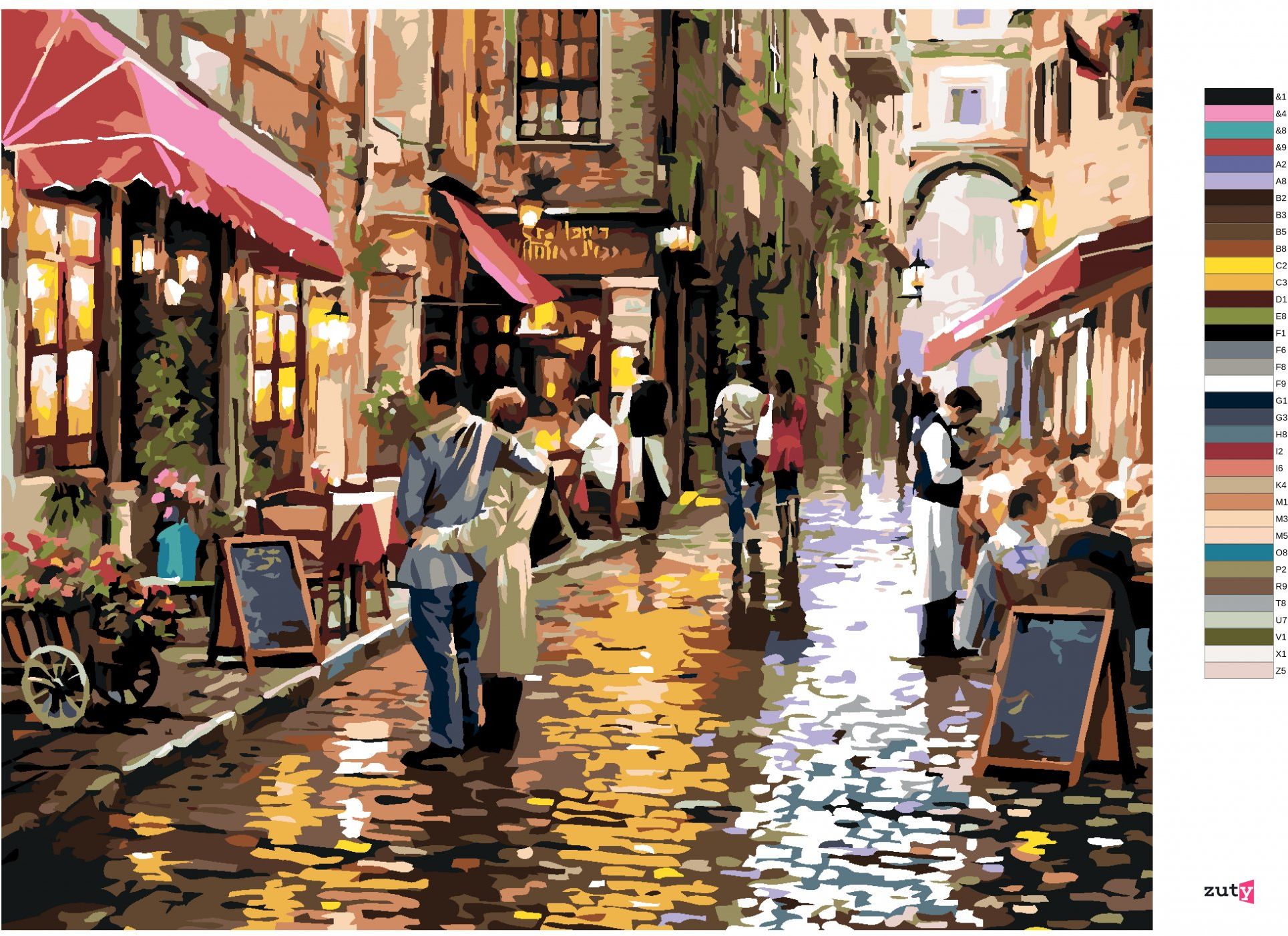 zuty Malování podle čísel - PÁR U KAVÁRNY (RICHARD MACNEIL) - Rozměr: 40x50 cm, Rámování: Varianta: vypnuté plátno na rám - obrázek 9