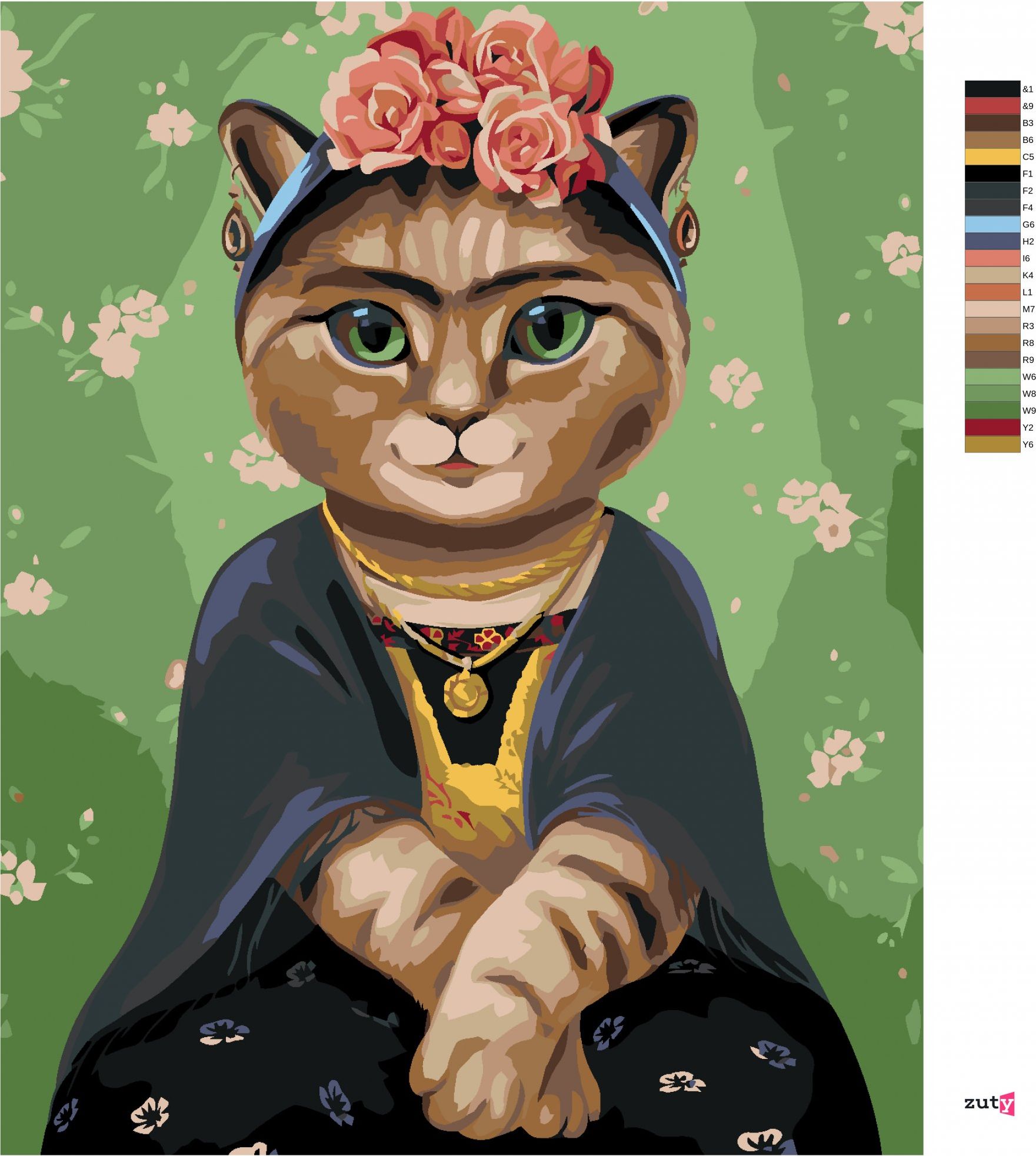 zuty Malování podle čísel - FRIDA KAHLO JAKO KOČKA - Rozměr: 40x50 cm, Rámování: Varianta: vypnuté plátno na rám - obrázek 2