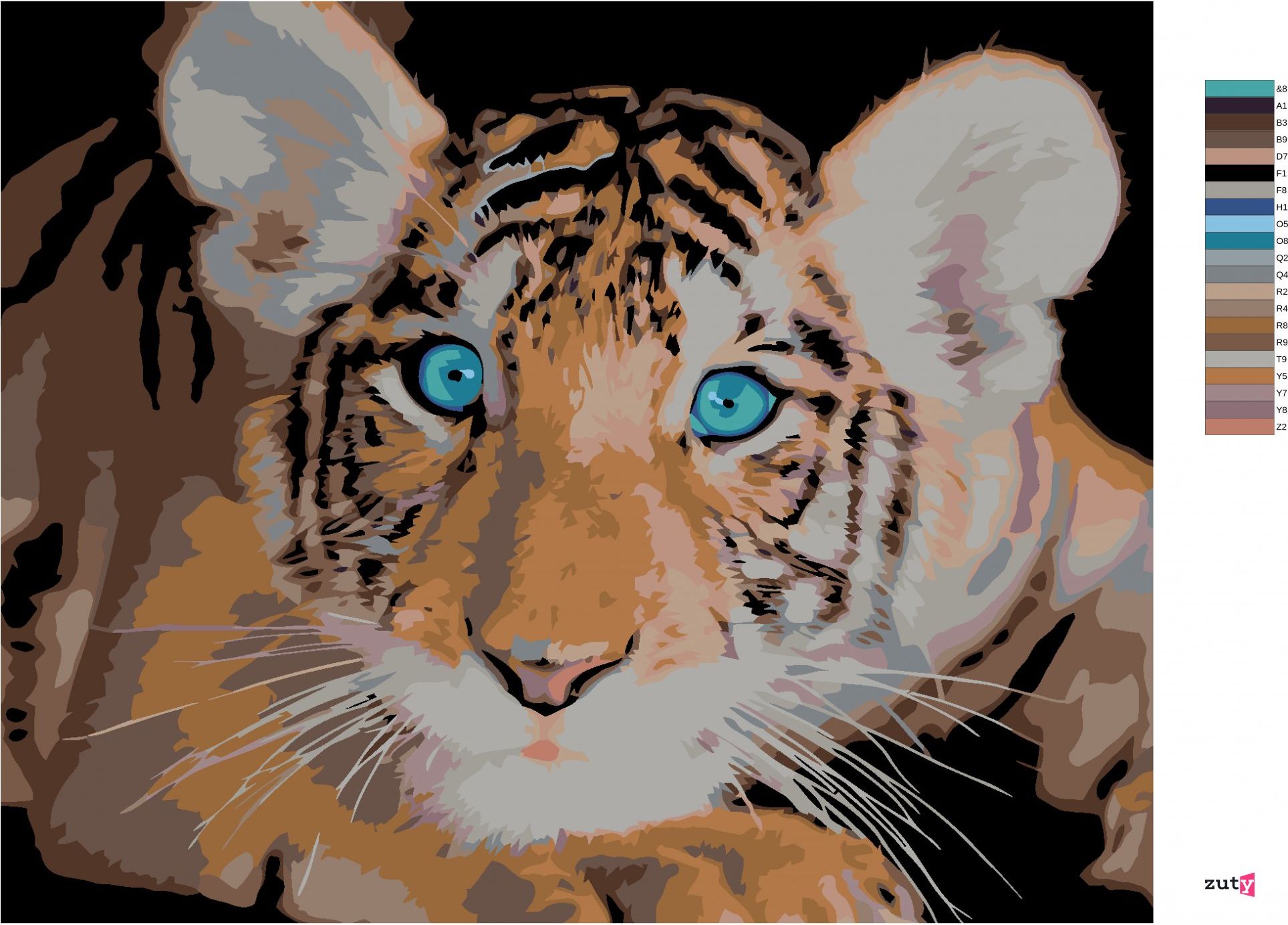 zuty Malování podle čísel - TYGŘÍK MODROOČKO - Rozměr: 40x50 cm, Rámování: Varianta: vypnuté plátno na rám - obrázek 4