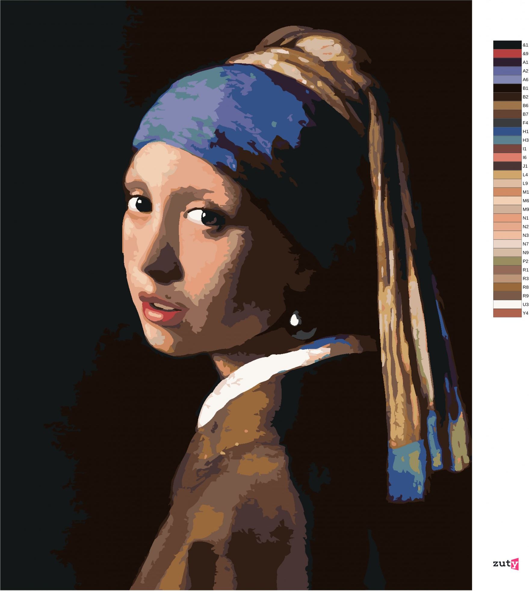 zuty Malování podle čísel - DÍVKA S PERLOU (J. VERMEER) - Rozměr: 40x50 cm, Rámování: Varianta: vypnuté plátno na rám - obrázek 6