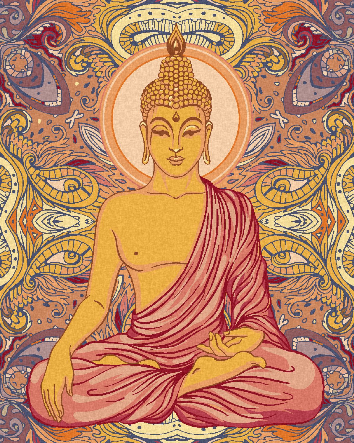 zuty Malování podle čísel - BUDDHA A ORNAMENTY - Rozměr: 40x50 cm, Rámování: Varianta: vypnuté plátno na rám - obrázek 1