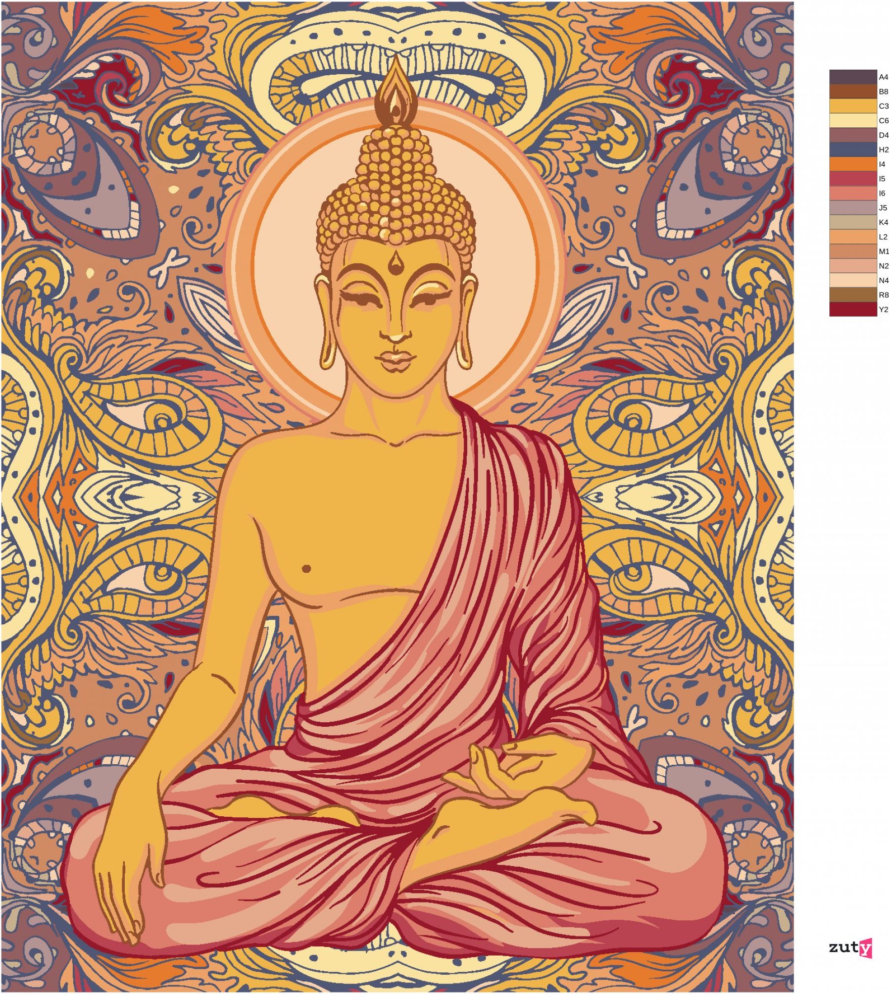 zuty Malování podle čísel - BUDDHA A ORNAMENTY - Rozměr: 40x50 cm, Rámování: Varianta: vypnuté plátno na rám - obrázek 6