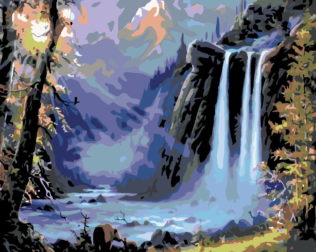 zuty Malování podle čísel - VODOPÁD PŘI ZÁPADU SLUNCE - Rozměr: 40x50 cm, Rámování: Varianta: bez rámu a bez vypnutí plátna - obrázek 10