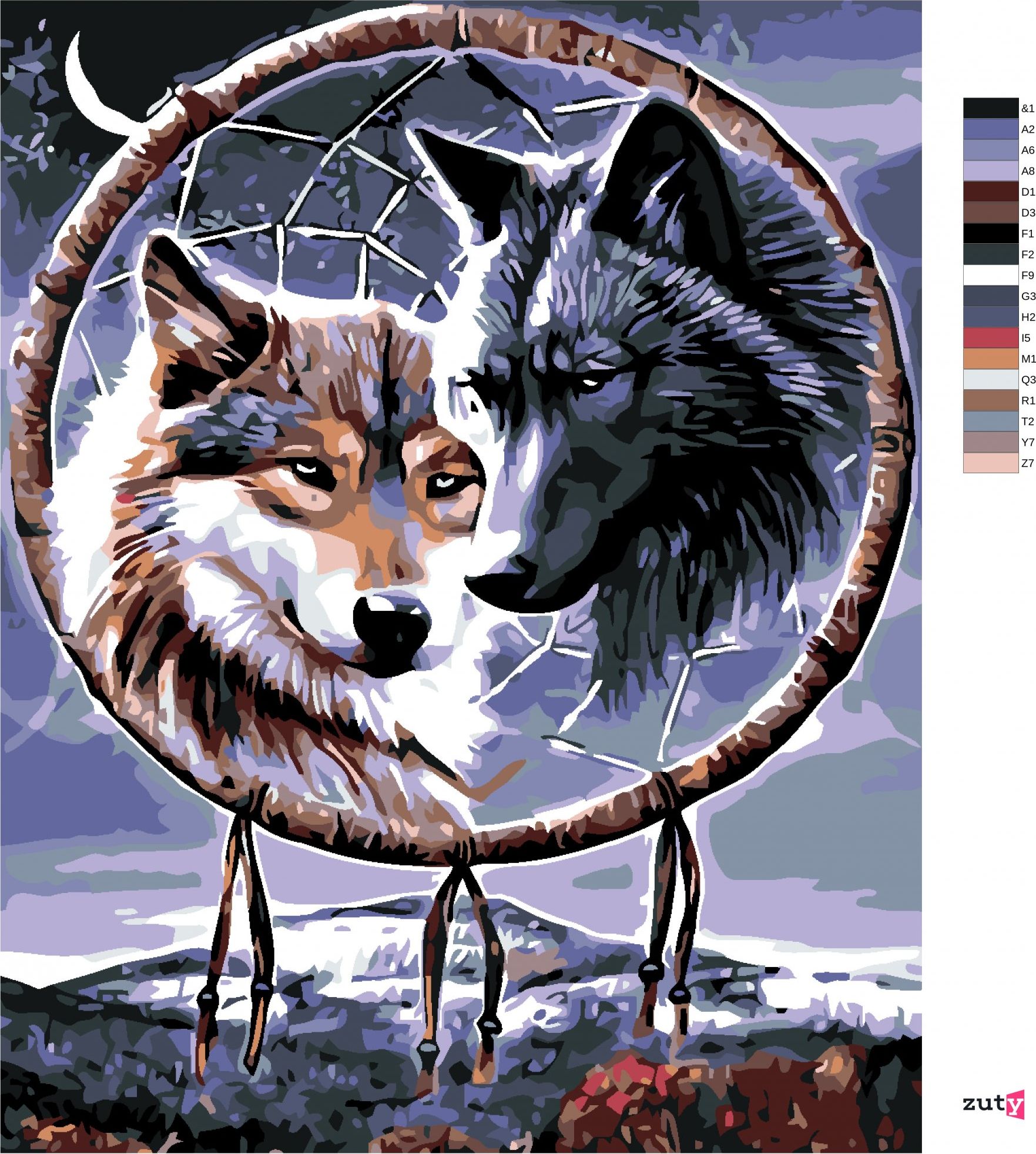 zuty Malování podle čísel - VLCI S TALISMANEM - Rozměr: 40x50 cm, Rámování: Varianta: vypnuté plátno na rám - obrázek 3