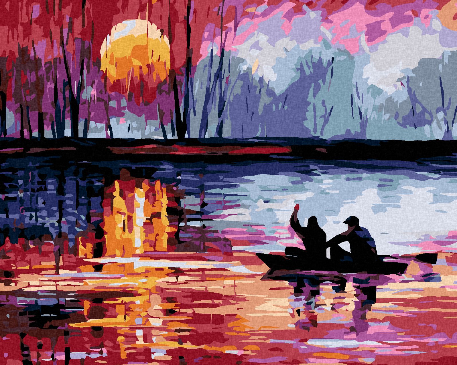 zuty Malování podle čísel - ZÁPAD SLUNCE NA JEZEŘE II - Rozměr: 40x50 cm, Rámování: Varianta: vypnuté plátno na rám - obrázek 1