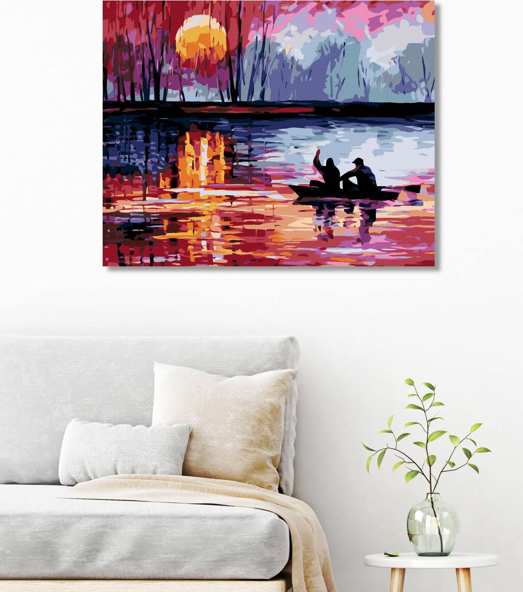 zuty Malování podle čísel - ZÁPAD SLUNCE NA JEZEŘE II - Rozměr: 40x50 cm, Rámování: Varianta: vypnuté plátno na rám - obrázek 6