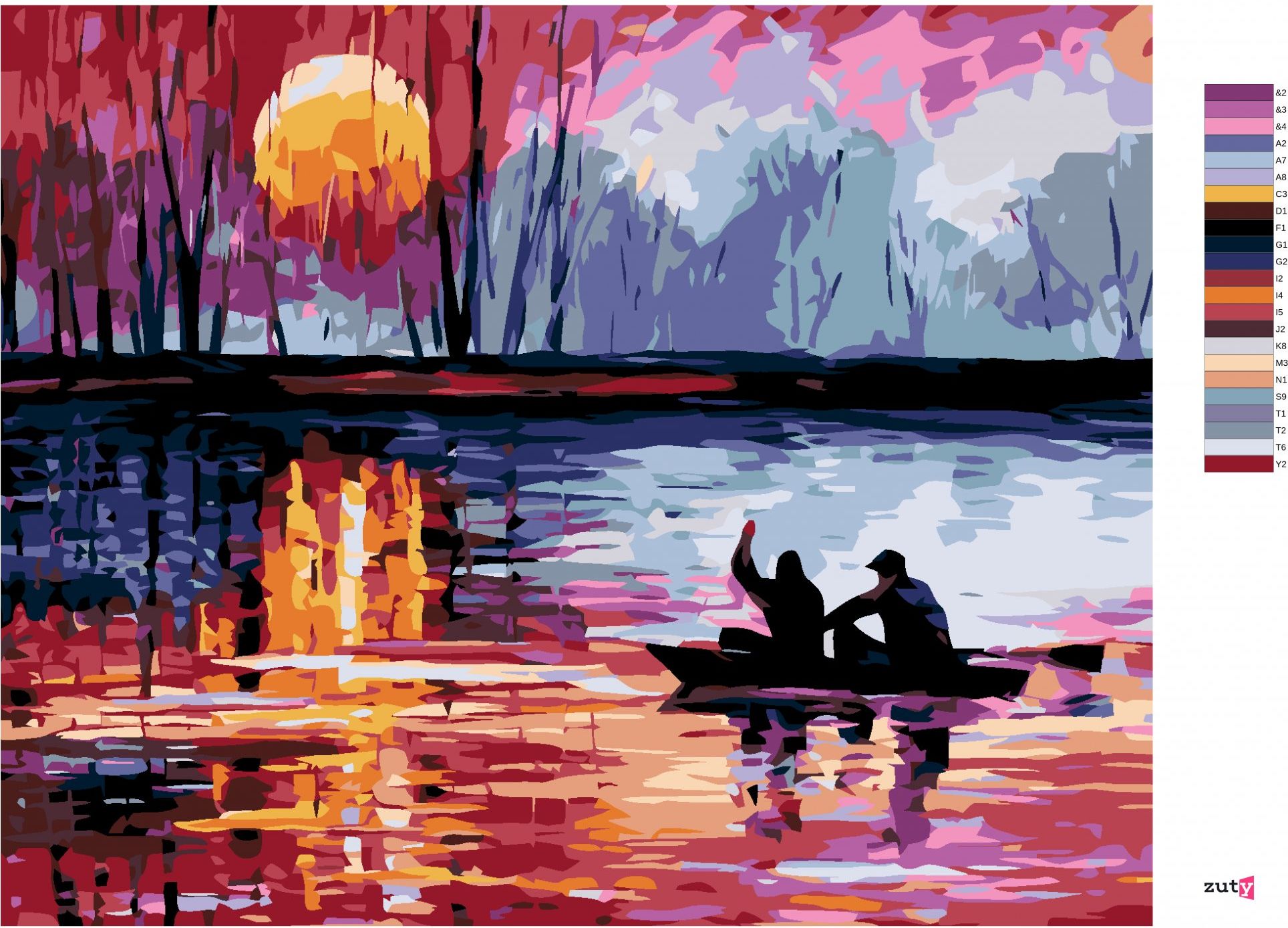 zuty Malování podle čísel - ZÁPAD SLUNCE NA JEZEŘE II - Rozměr: 40x50 cm, Rámování: Varianta: vypnuté plátno na rám - obrázek 7