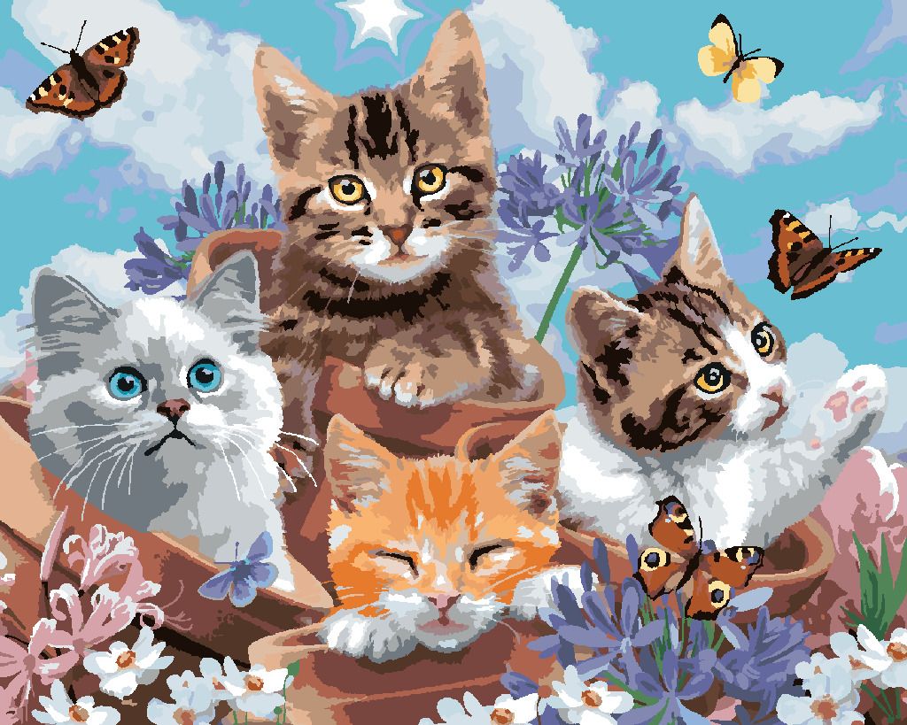 zuty Malování podle čísel - KOČKY V KVĚTINÁČÍCH A MOTÝLCI (HOWARD ROBINSON) - Rozměr: 40x50 cm, Rámování: Varianta: bez rámu a bez vypnutí plátna - obrázek 3