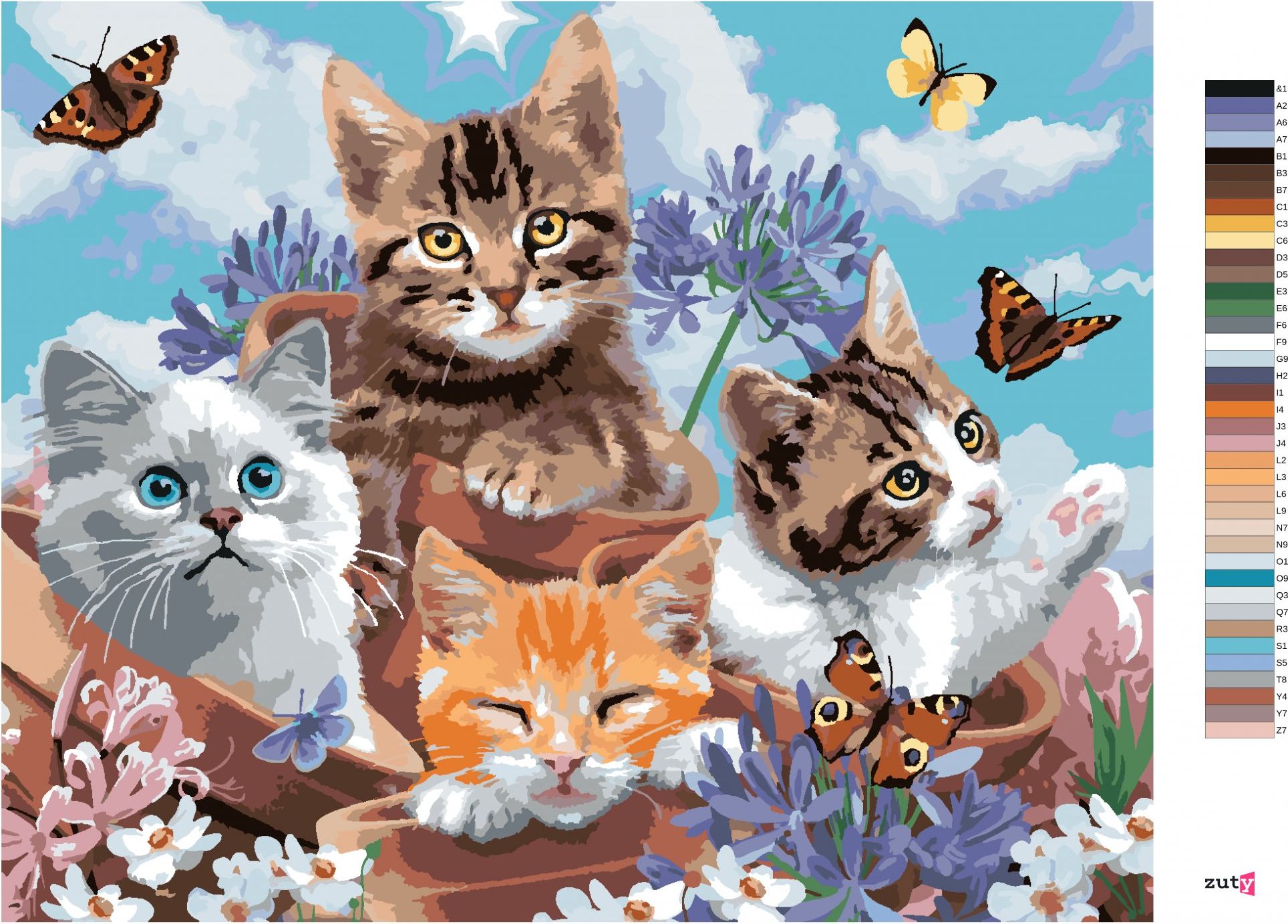 zuty Malování podle čísel - KOČKY V KVĚTINÁČÍCH A MOTÝLCI (HOWARD ROBINSON) - Rozměr: 40x50 cm, Rámování: Varianta: bez rámu a bez vypnutí plátna - obrázek 4