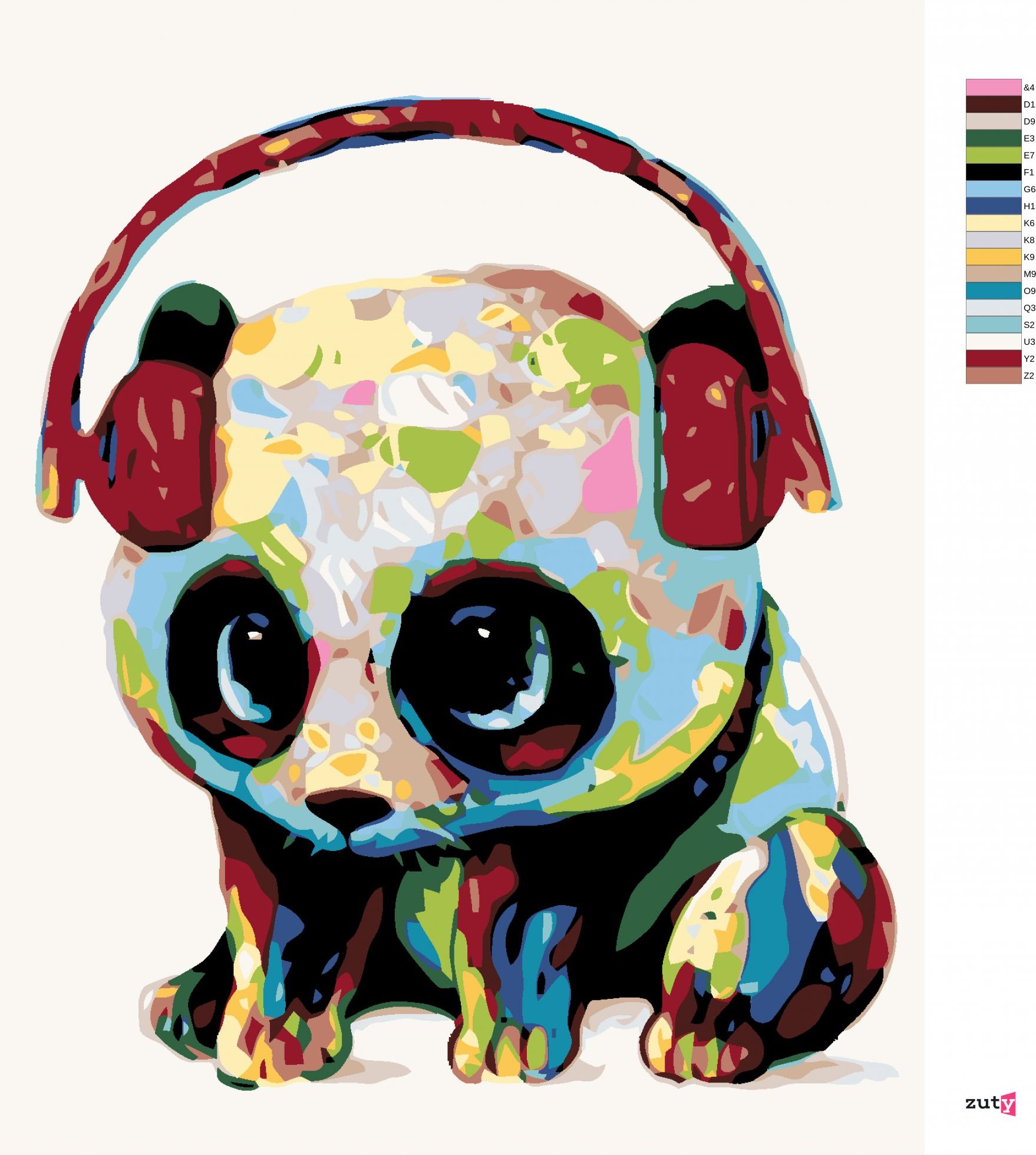 zuty Malování podle čísel - PANDA SE SLUCHÁTKY - Rozměr: 40x50 cm, Rámování: Varianta: bez rámu a bez vypnutí plátna - obrázek 4