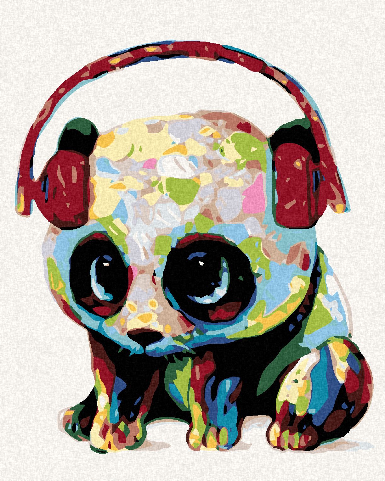 zuty Malování podle čísel - PANDA SE SLUCHÁTKY - Rozměr: 40x50 cm, Rámování: Varianta: vypnuté plátno na rám - obrázek 1