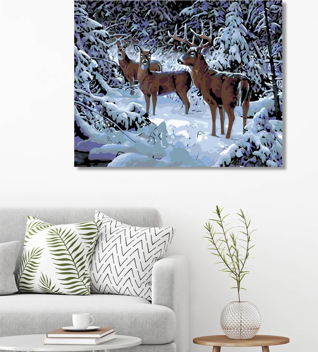 zuty Malování podle čísel - JELEN S LANĚMI V ZIMĚ - Rozměr: 40x50 cm, Rámování: Varianta: bez rámu a bez vypnutí plátna - obrázek 3