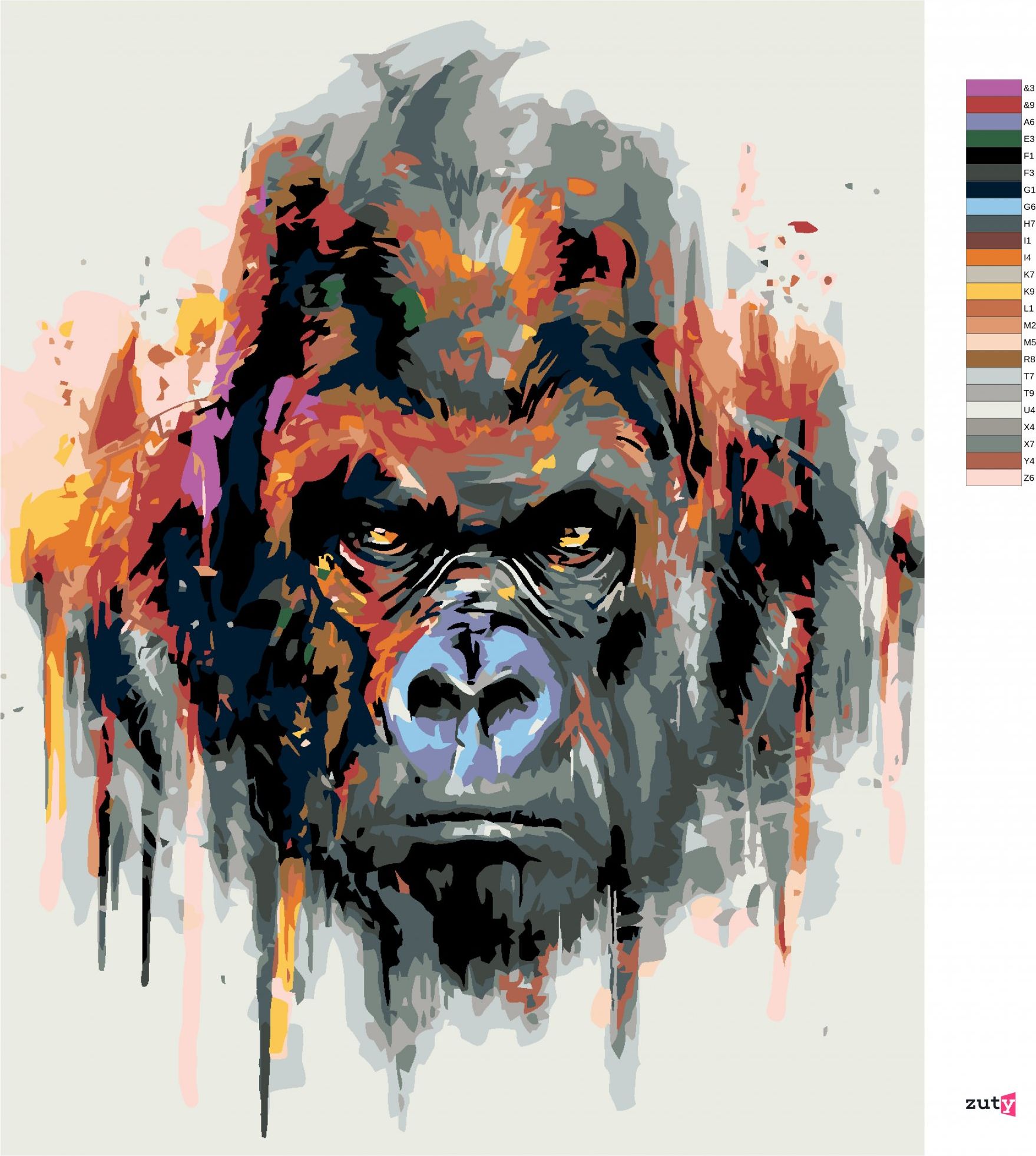 zuty Malování podle čísel - GORILA - Rozměr: 40x50 cm, Rámování: Varianta: bez rámu a bez vypnutí plátna - obrázek 4