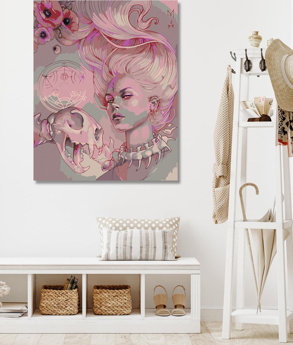zuty Malování podle čísel - RŮŽOVÁ ŽENA S LEBKOU - Rozměr: 40x50 cm, Rámování: Varianta: vypnuté plátno na rám - obrázek 10