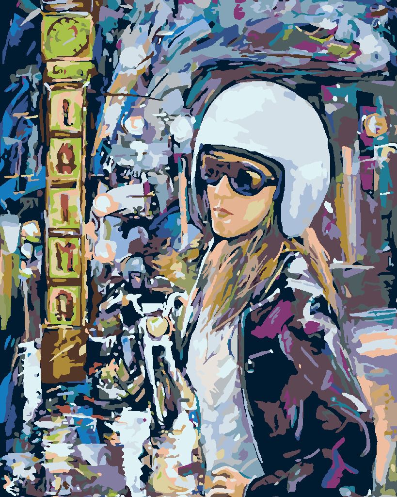 zuty Malování podle čísel - MOTORKÁŘKA VE MĚSTĚ - Rozměr: 40x50 cm, Rámování: Varianta: bez rámu a bez vypnutí plátna - obrázek 3