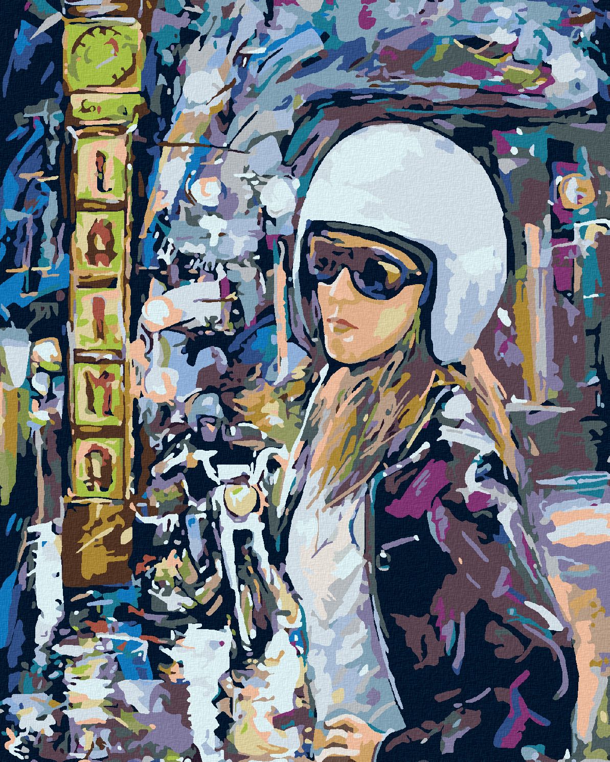 zuty Malování podle čísel - MOTORKÁŘKA VE MĚSTĚ - Rozměr: 40x50 cm, Rámování: Varianta: vypnuté plátno na rám - obrázek 1