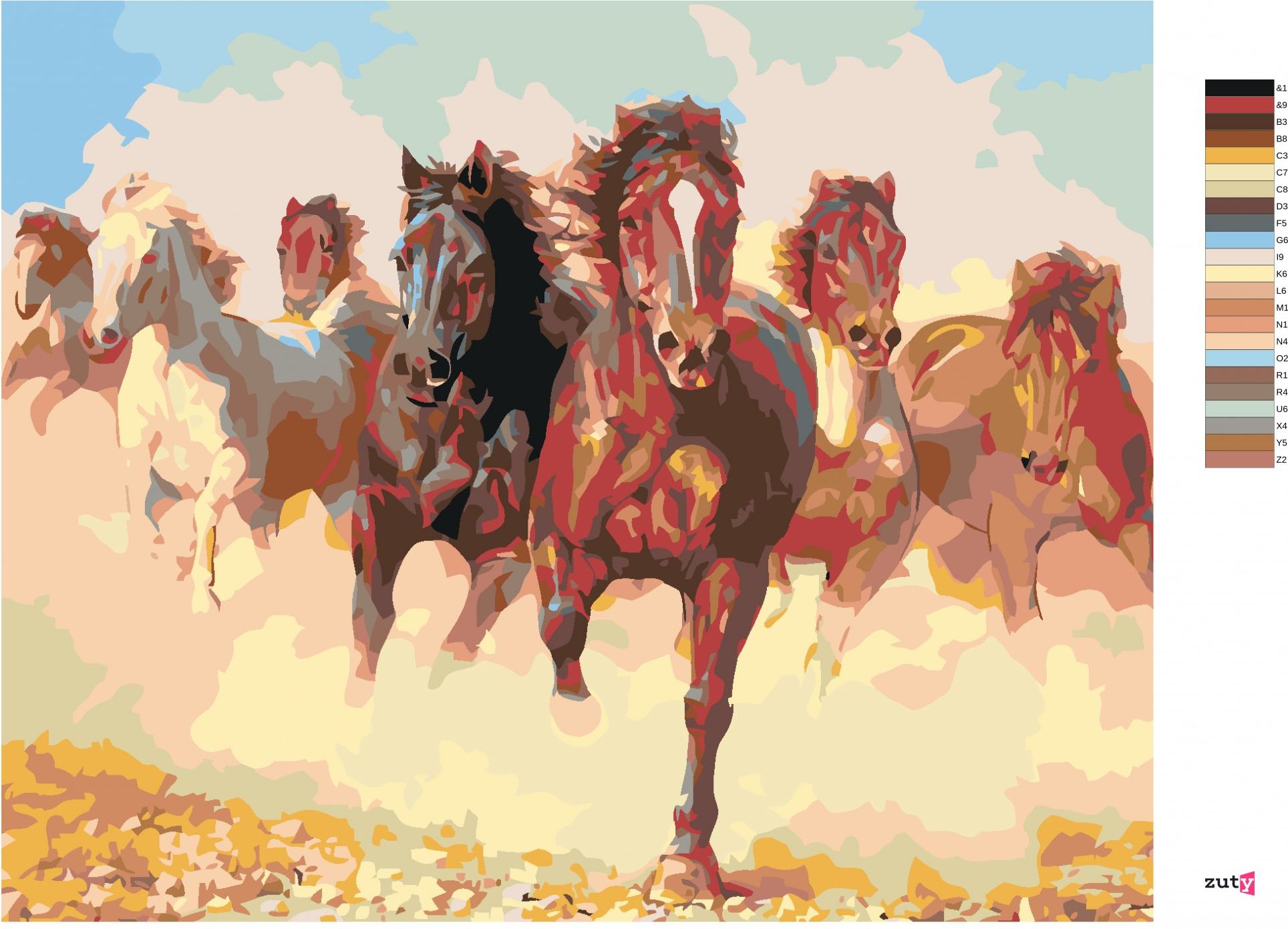 zuty Malování podle čísel - STÁDO KONÍ - Rozměr: 40x50 cm, Rámování: Varianta: bez rámu a bez vypnutí plátna - obrázek 8