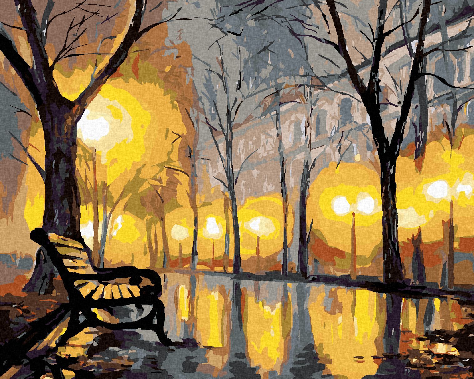 zuty Malování podle čísel - PODZIMNÍ PARK A LAVIČKA - Rozměr: 40x50 cm, Rámování: Varianta: bez rámu a bez vypnutí plátna - obrázek 1