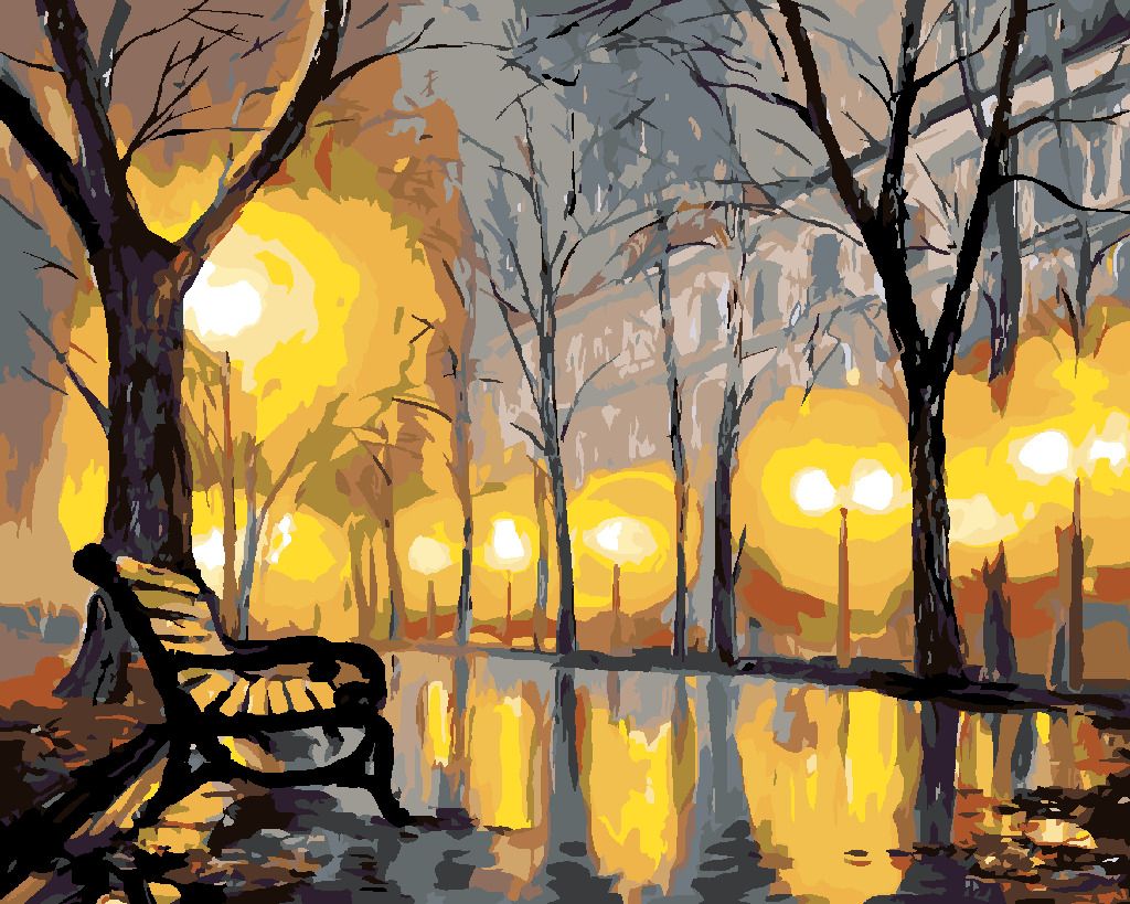 zuty Malování podle čísel - PODZIMNÍ PARK A LAVIČKA - Rozměr: 40x50 cm, Rámování: Varianta: bez rámu a bez vypnutí plátna - obrázek 4
