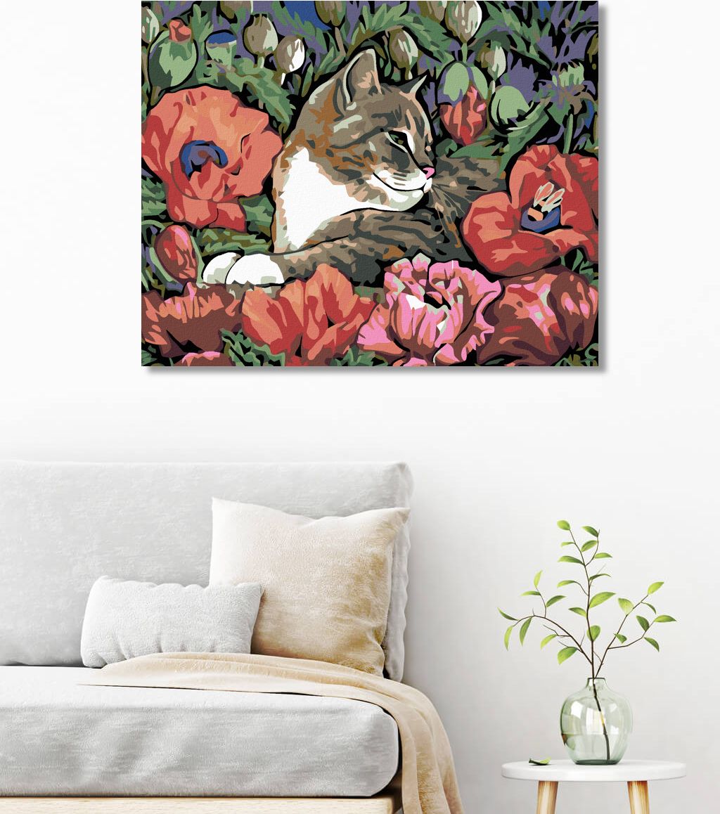 zuty Malování podle čísel - KOTĚ A VLČÍ MÁK - Rozměr: 40x50 cm, Rámování: Varianta: bez rámu a bez vypnutí plátna - obrázek 3