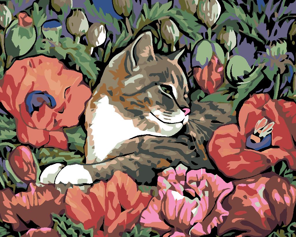 zuty Malování podle čísel - KOTĚ A VLČÍ MÁK - Rozměr: 40x50 cm, Rámování: Varianta: bez rámu a bez vypnutí plátna - obrázek 4