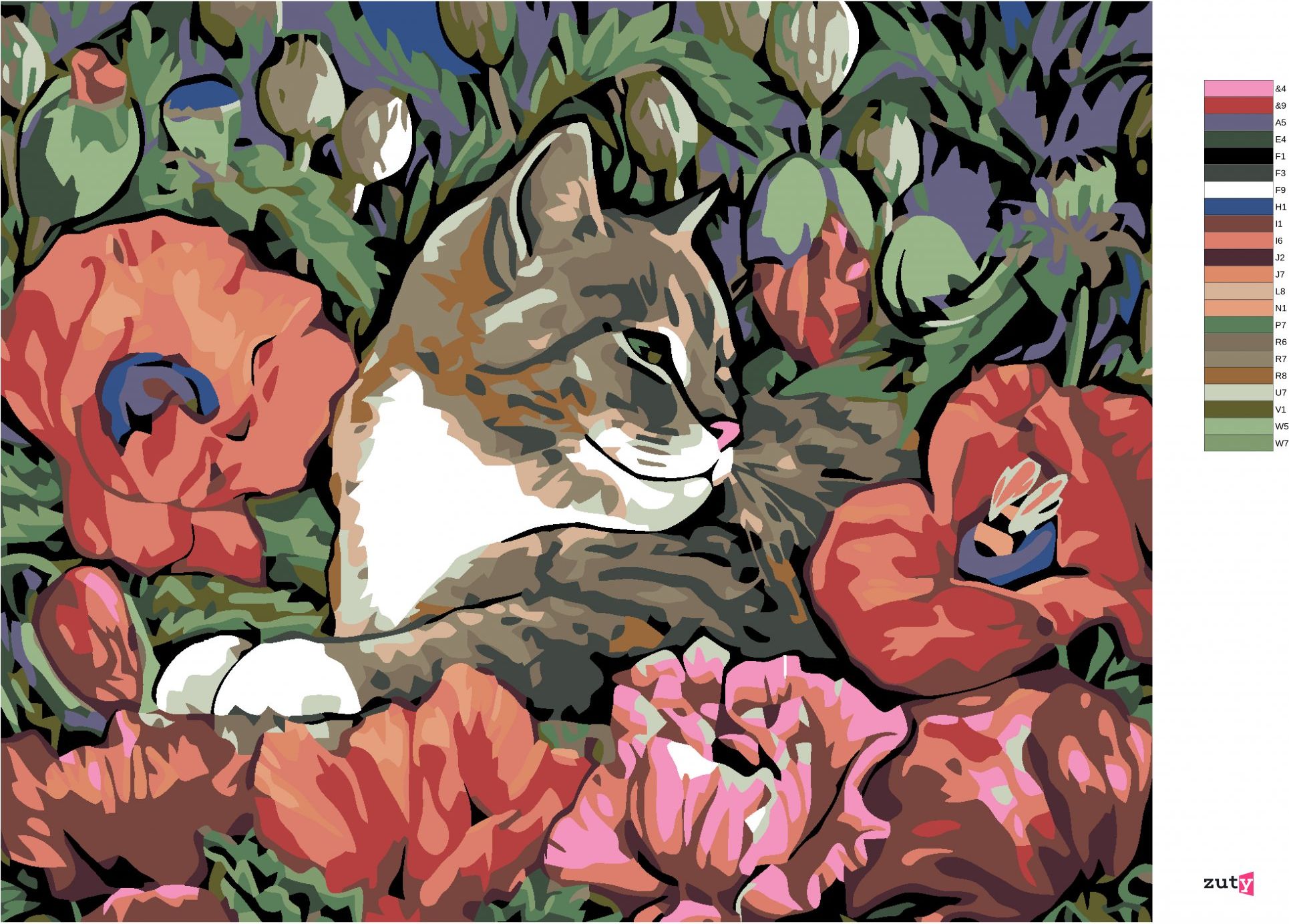 zuty Malování podle čísel - KOTĚ A VLČÍ MÁK - Rozměr: 40x50 cm, Rámování: Varianta: bez rámu a bez vypnutí plátna - obrázek 9