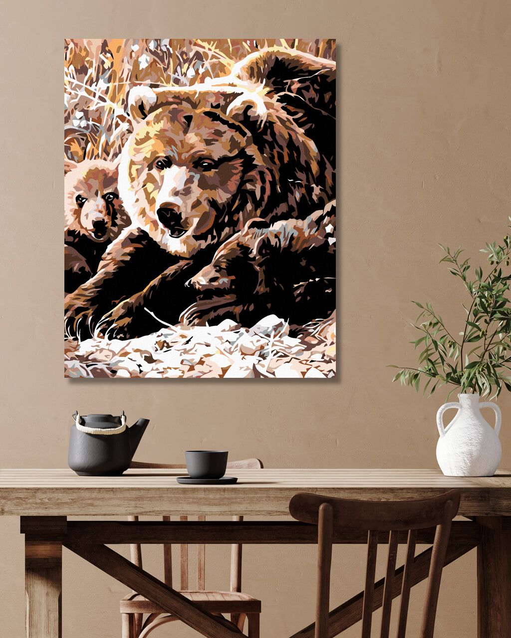 zuty Malování podle čísel - MEDVĚDICE S MLÁĎATY - Rozměr: 40x50 cm, Rámování: Varianta: vypnuté plátno na rám - obrázek 4