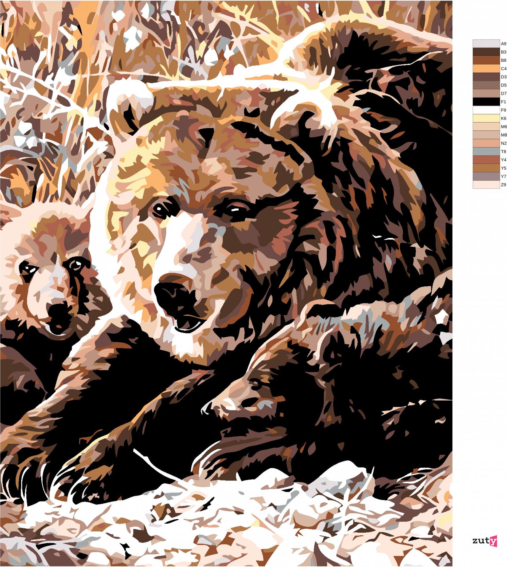 zuty Malování podle čísel - MEDVĚDICE S MLÁĎATY - Rozměr: 40x50 cm, Rámování: Varianta: vypnuté plátno na rám - obrázek 5