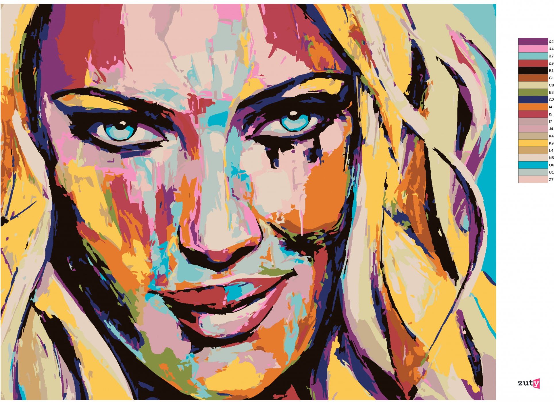 zuty Malování podle čísel - PORTRÉT BAREVNÁ ŽENA II - Rozměr: 40x50 cm, Rámování: Varianta: vypnuté plátno na rám - obrázek 3