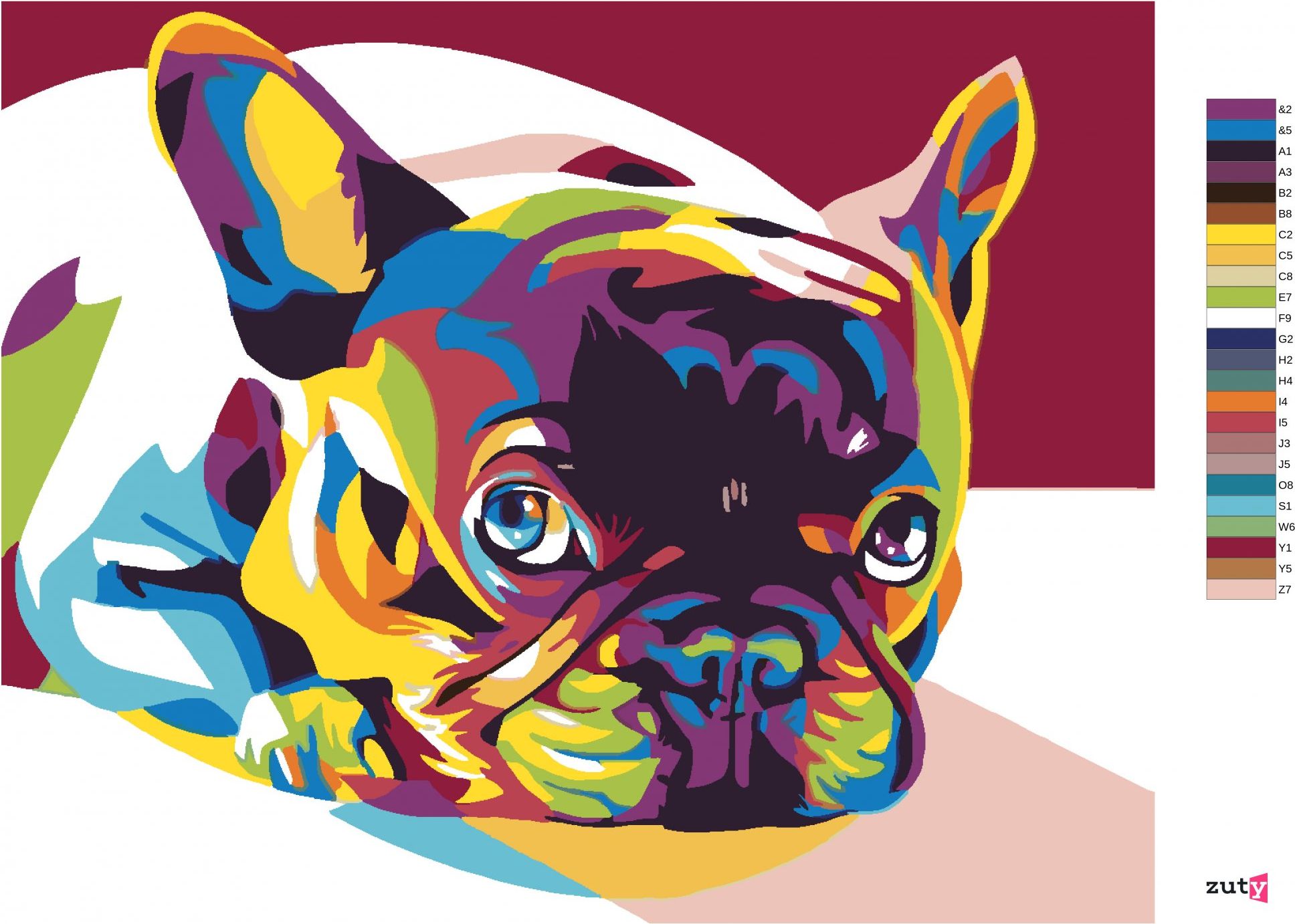 zuty Malování podle čísel - BAREVNÝ BULDOČEK - Rozměr: 40x50 cm, Rámování: Varianta: bez rámu a bez vypnutí plátna - obrázek 9