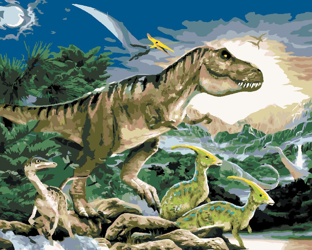zuty Malování podle čísel - TYRANNOSAURUS KRÁL DINOSAURŮ (HOWARD ROBINSON) - Rozměr: 40x50 cm, Rámování: Varianta: vypnuté plátno na rám - obrázek 8
