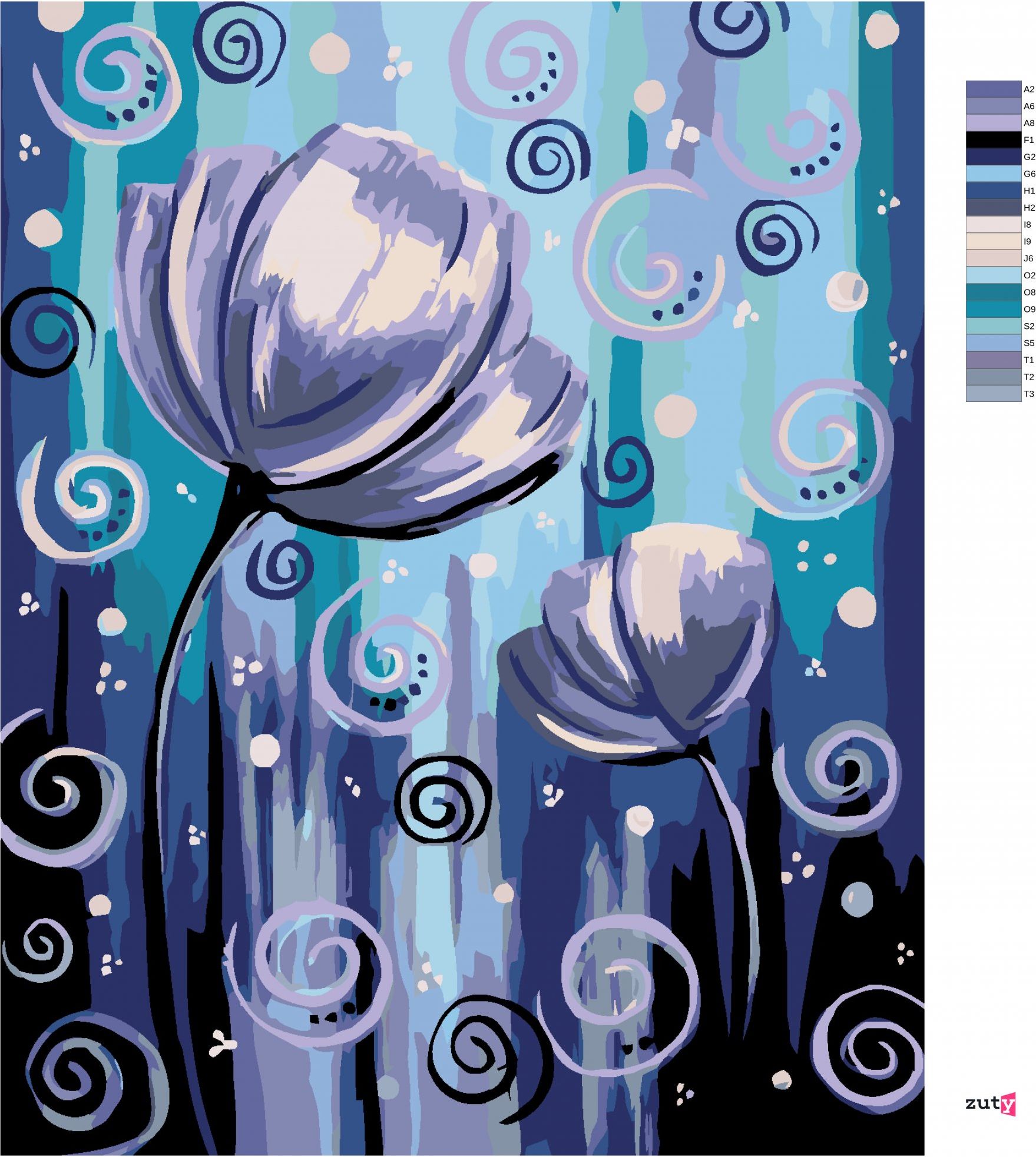 zuty Malování podle čísel - KVĚTINY A SPIRÁLKY - Rozměr: 40x50 cm, Rámování: Varianta: bez rámu a bez vypnutí plátna - obrázek 8