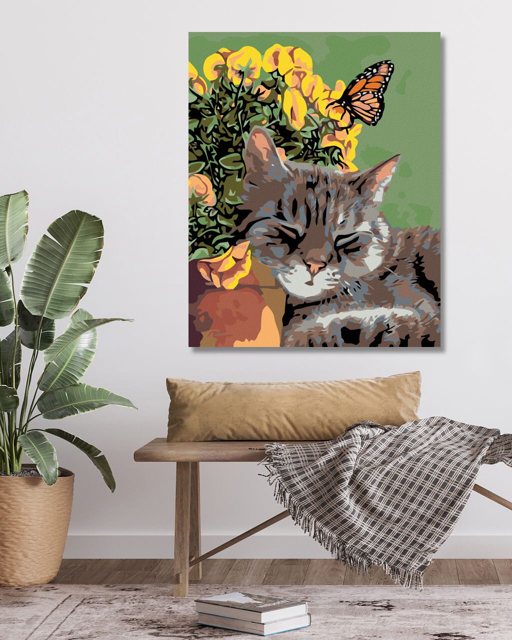 zuty Malování podle čísel - ODPOČÍVAJÍCÍ KOCOUR A MOTÝL V KVĚTINÁCH - Rozměr: 40x50 cm, Rámování: Varianta: vypnuté plátno na rám - obrázek 6