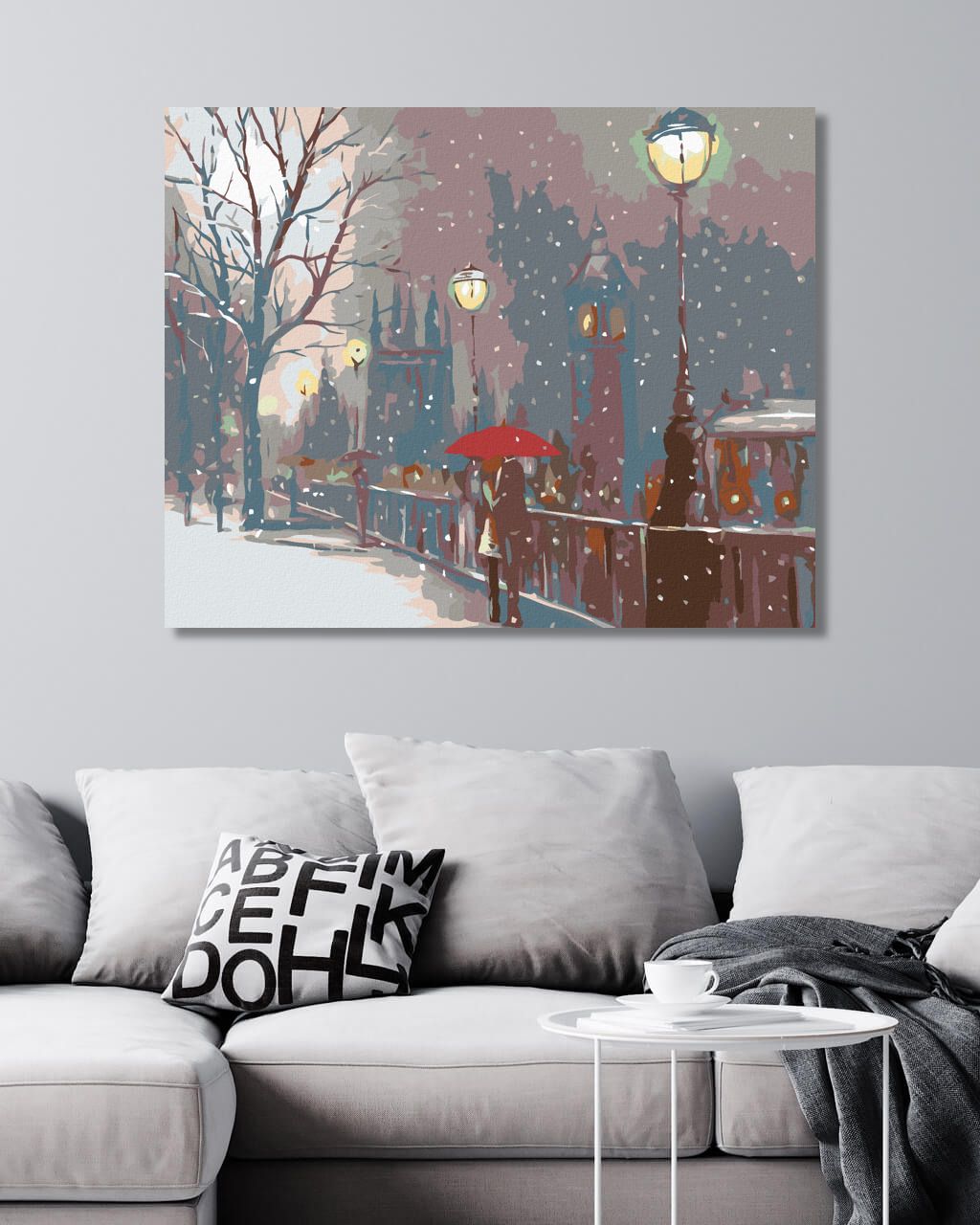 zuty Malování podle čísel - MILENCI NA MOSTĚ A PADAJÍCÍ SNÍH - Rozměr: 40x50 cm, Rámování: Varianta: bez rámu a bez vypnutí plátna - obrázek 9